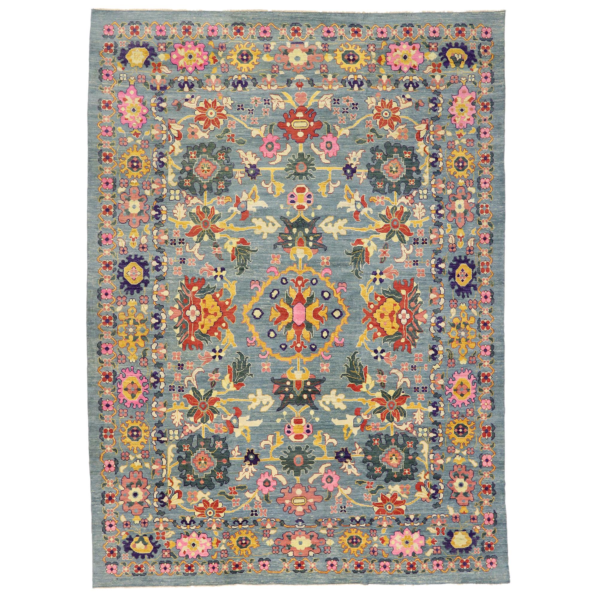 New Colorful Turkish Oushak Rug with Modern Contemporary Coastal Style For Sale