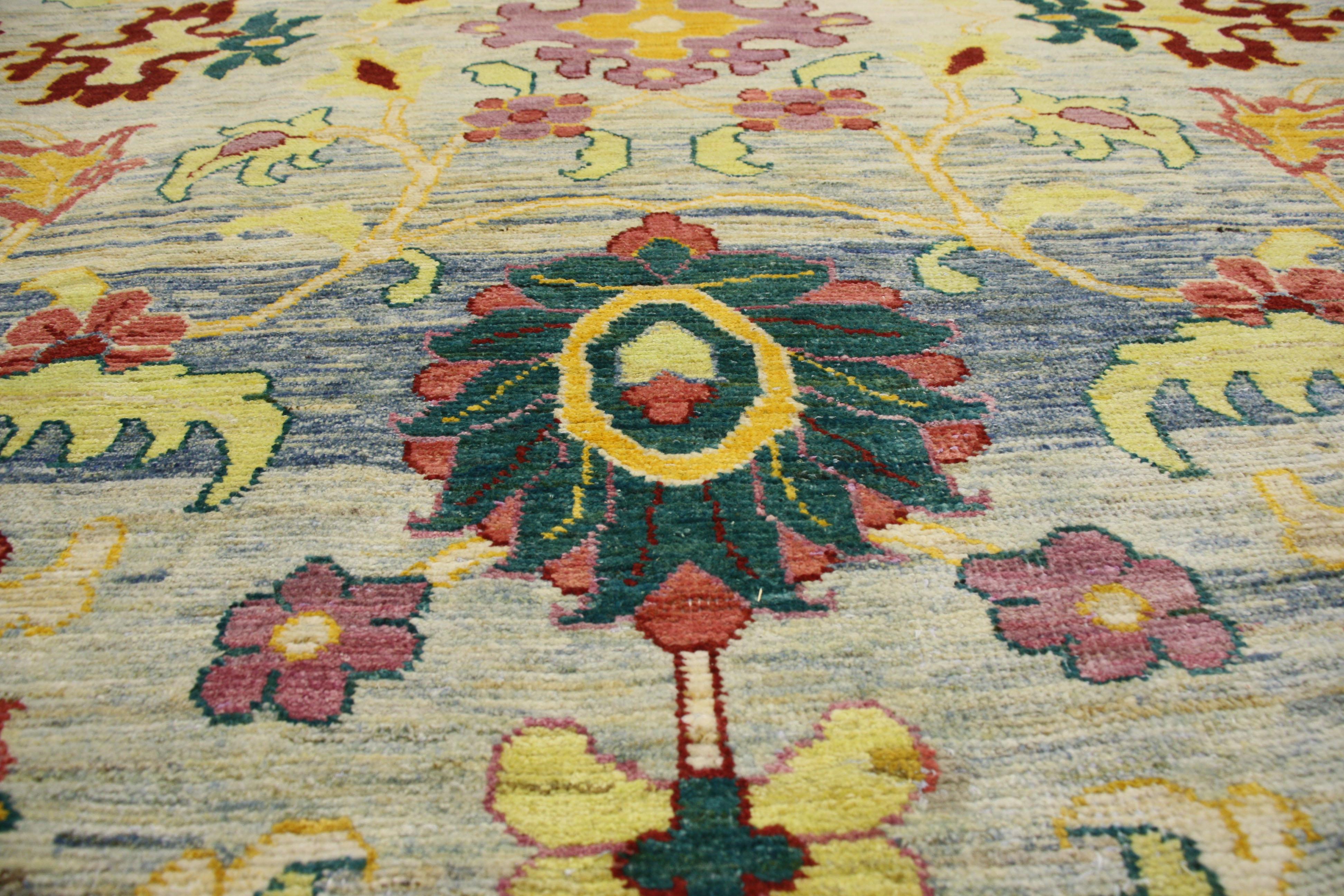 60753, new colorful Turkish Oushak rug with modern contemporary style. Highly stylish yet tastefully casual, this new colorful Turkish Oushak rug with modern contemporary style is ideal for nearly any fashion-forward home. This timeless Oushak