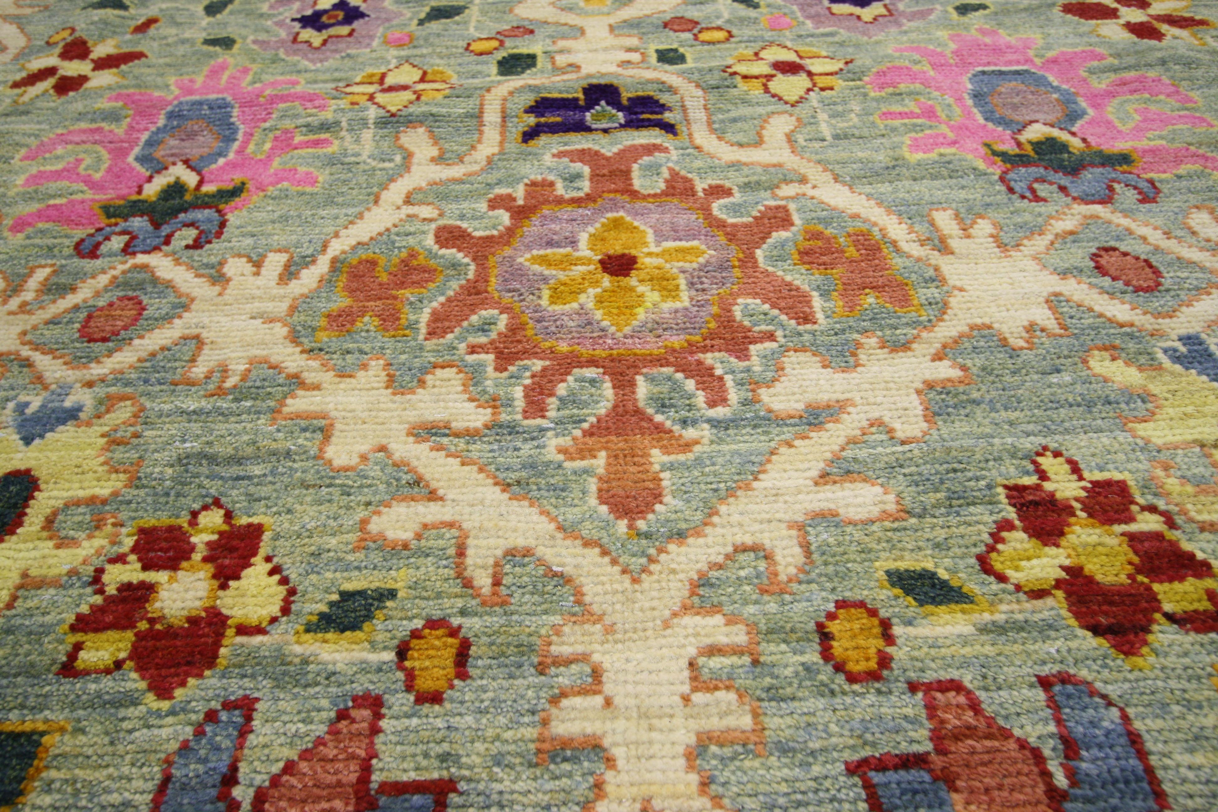 60747, new colorful Turkish Oushak rug with modern contemporary style. Highly stylish yet tastefully casual, this new colorful Turkish Oushak rug with modern contemporary style is ideal for nearly any fashion-forward home. This timeless Oushak