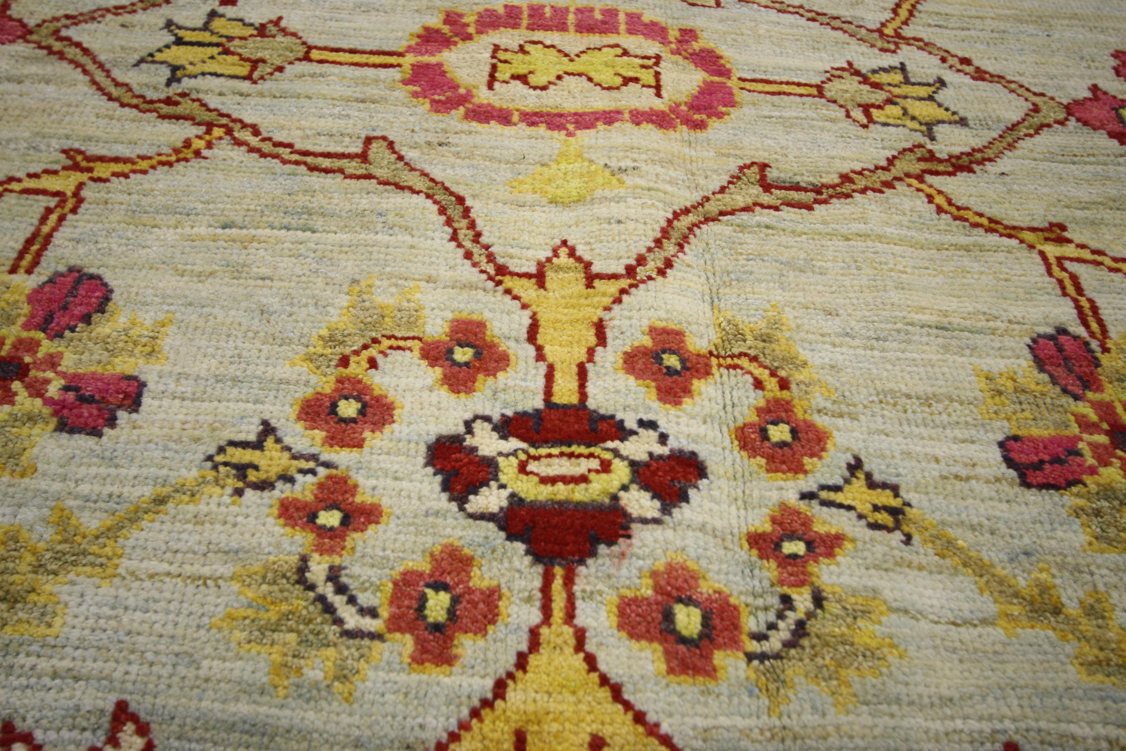 60757 new colorful Turkish Oushak rug with modern contemporary style. Highly stylish yet tastefully casual, this new colorful Turkish Oushak rug with modern contemporary style is ideal for nearly any fashion-forward home. This timeless Oushak design