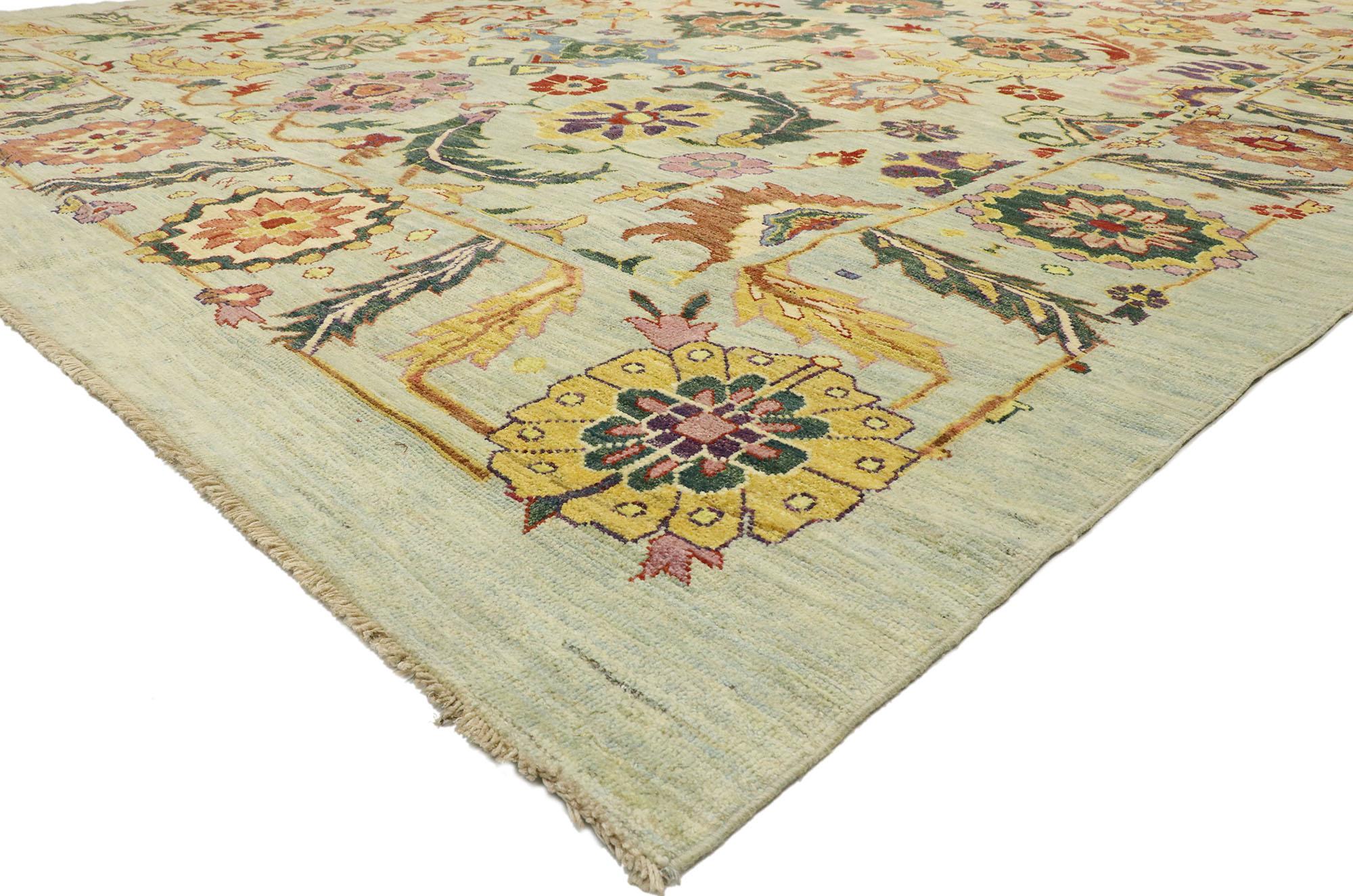 60749 new contemporary colorful Turkish Oushak rug with modern style. Highly stylish yet tastefully casual, this new colorful Turkish Oushak rug with modern contemporary style is ideal for nearly any fashion-forward home. This timeless Oushak design