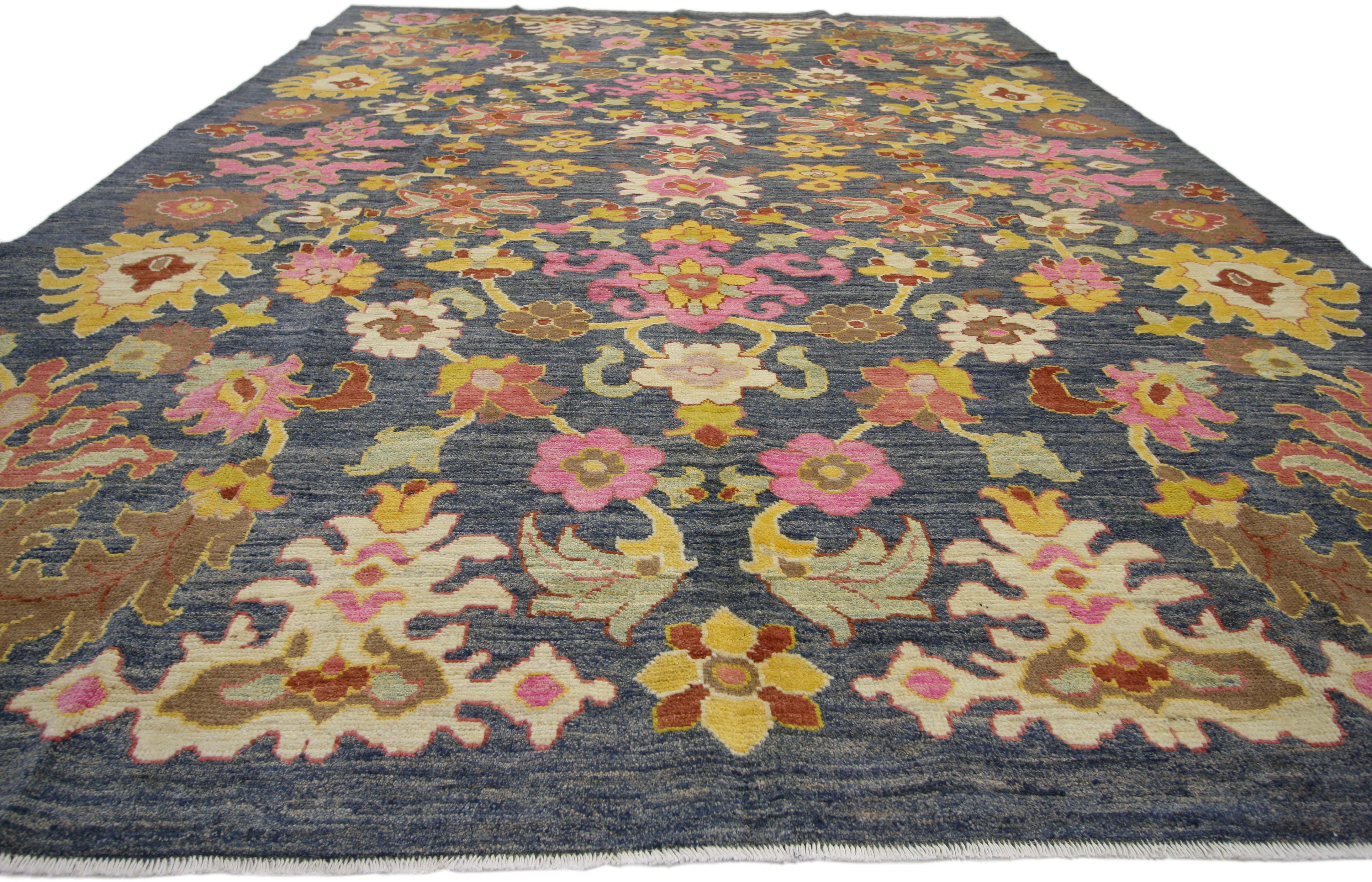 Hand-Knotted New Colorful Turkish Oushak Rug with Modern Contemporary Style