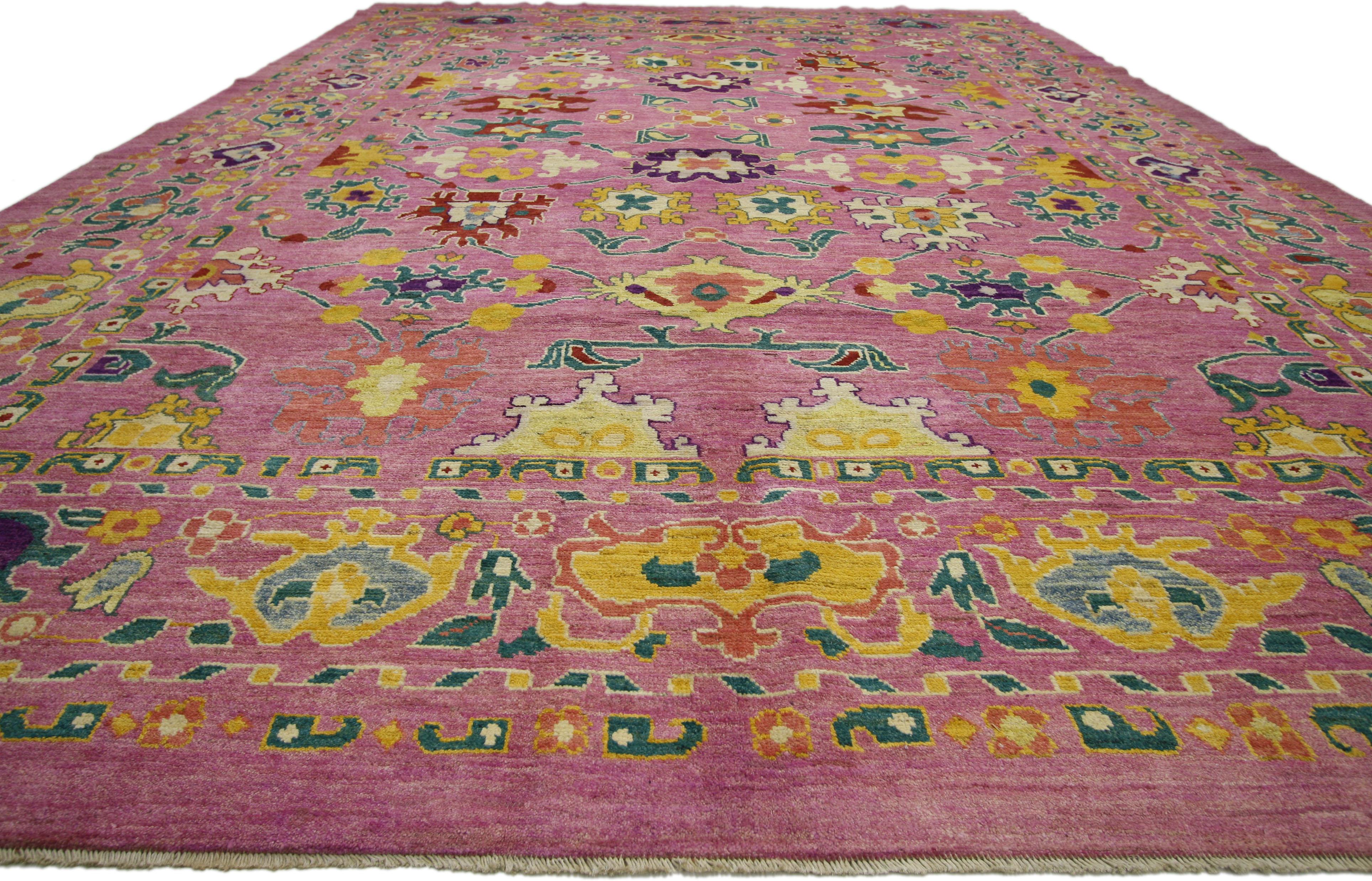 New Colorful Contemporary Turkish Oushak Rug with Modern Style In New Condition In Dallas, TX