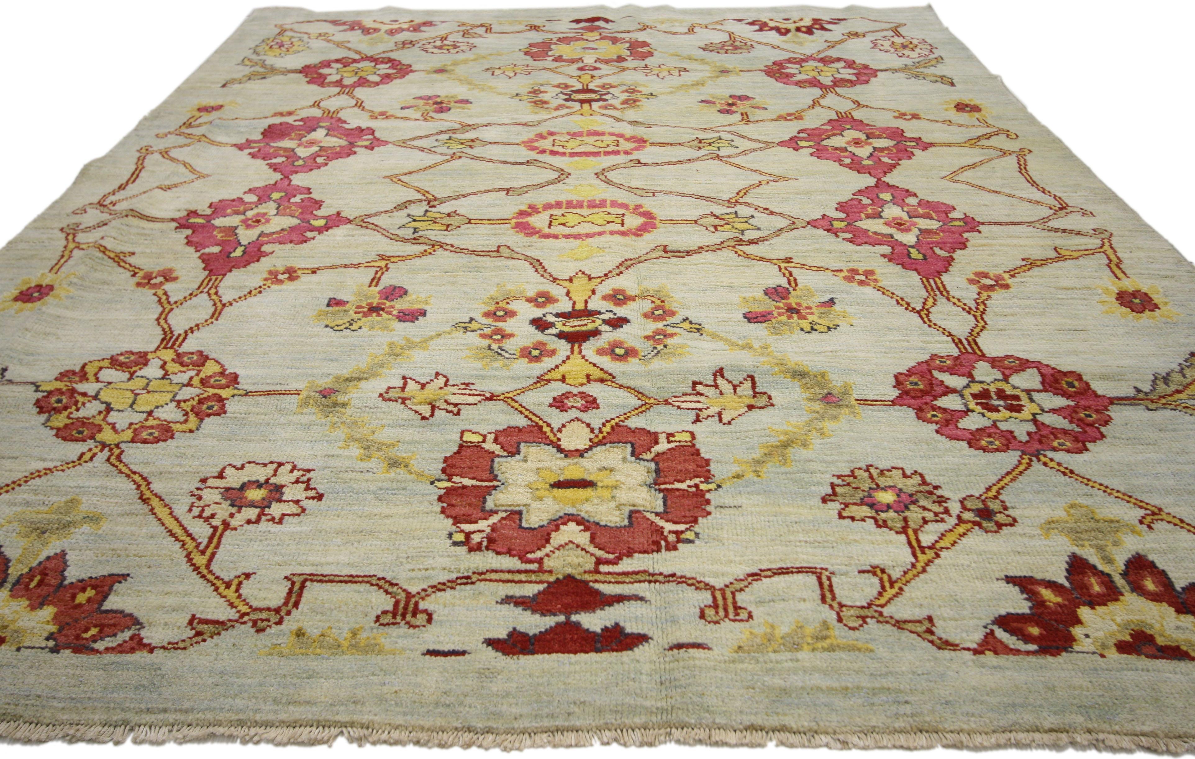 Hand-Knotted New Colorful Turkish Oushak Rug with Modern Contemporary Style For Sale