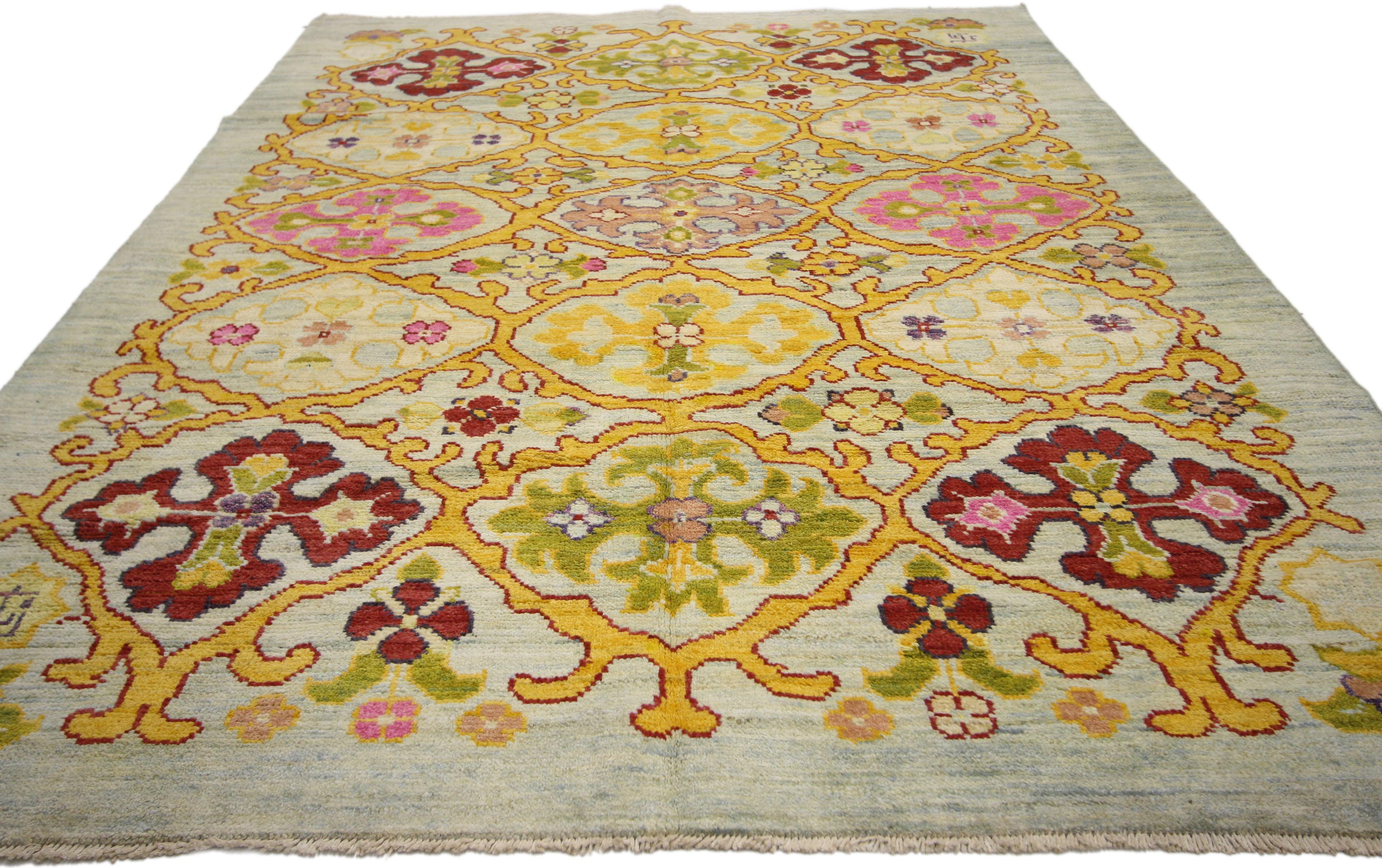 Noué à la main Nouveau tapis turc coloré d'Oushak avec style contemporain moderne en vente