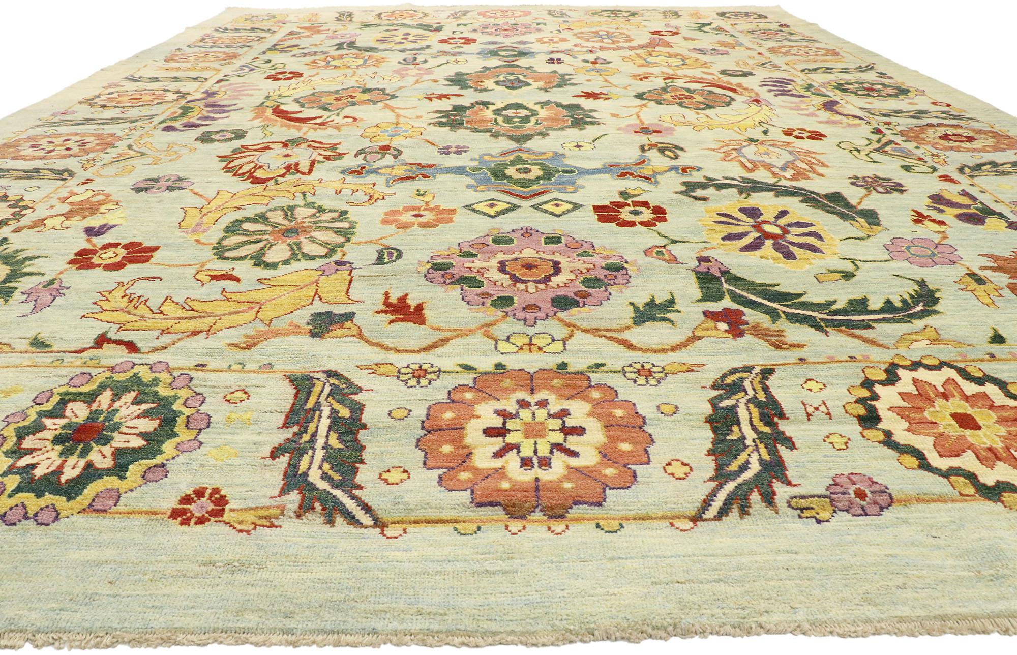 Hand-Knotted New Colorful Turkish Oushak Rug with Modern Contemporary Style