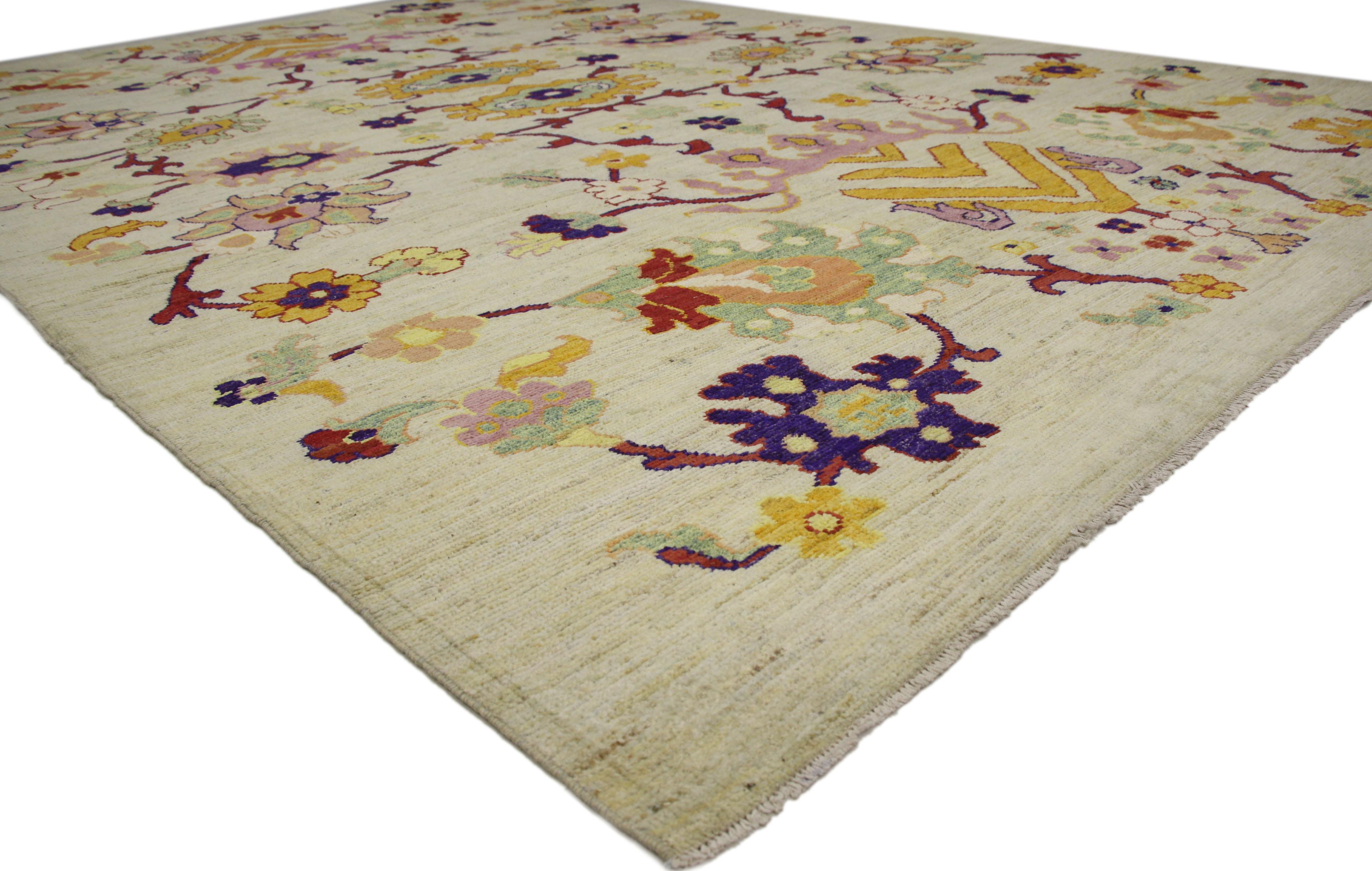 Wool New Colorful Turkish Oushak Rug with Modern Contemporary Style