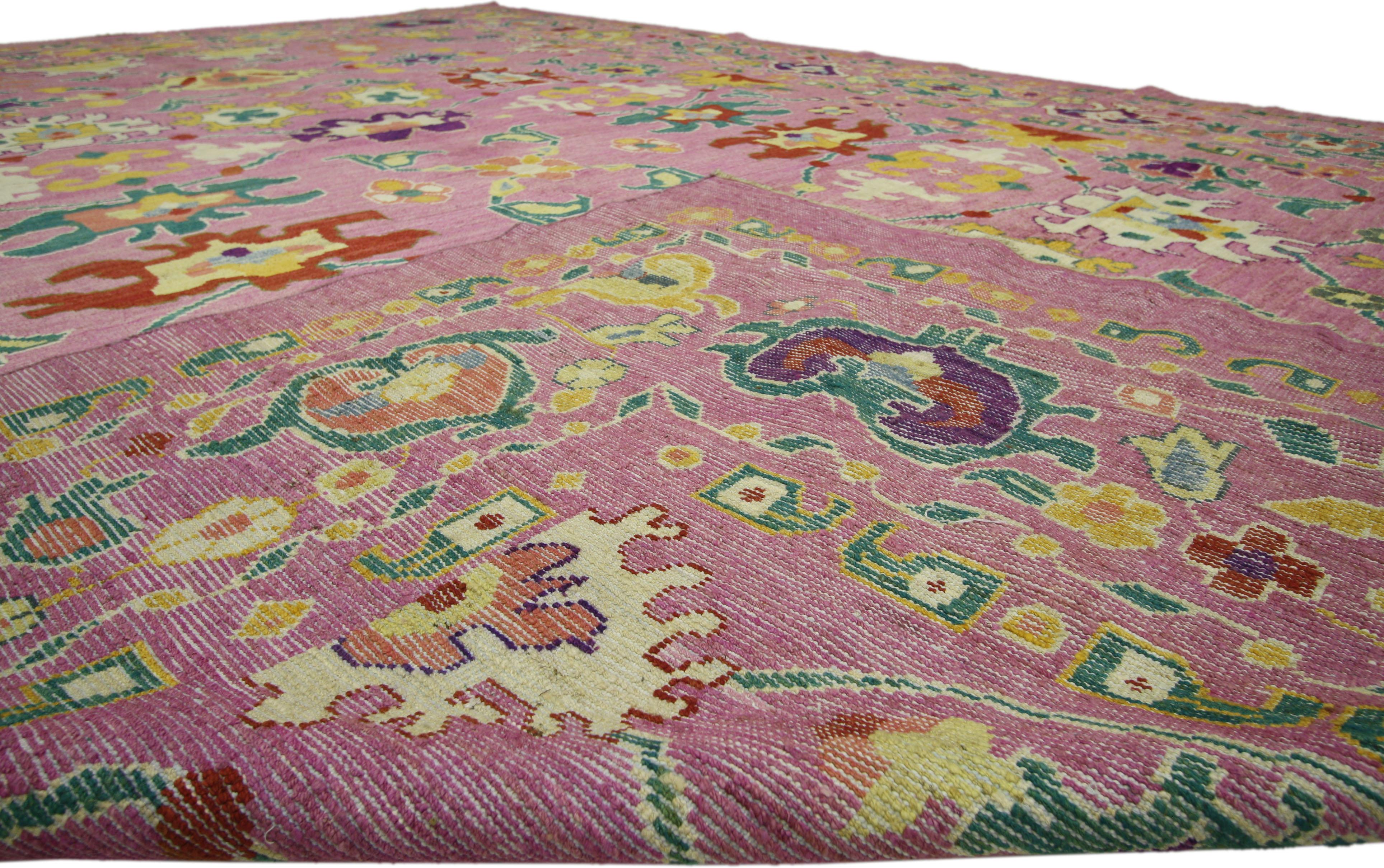 Wool New Colorful Contemporary Turkish Oushak Rug with Modern Style