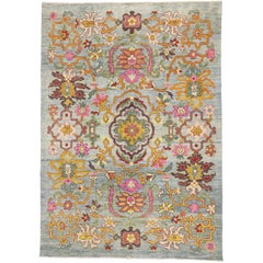 New Colorful Turkish Oushak Rug with Modern Contemporary Style New Colorful Turkish Oushak Rug with Modern Contemporary Style
