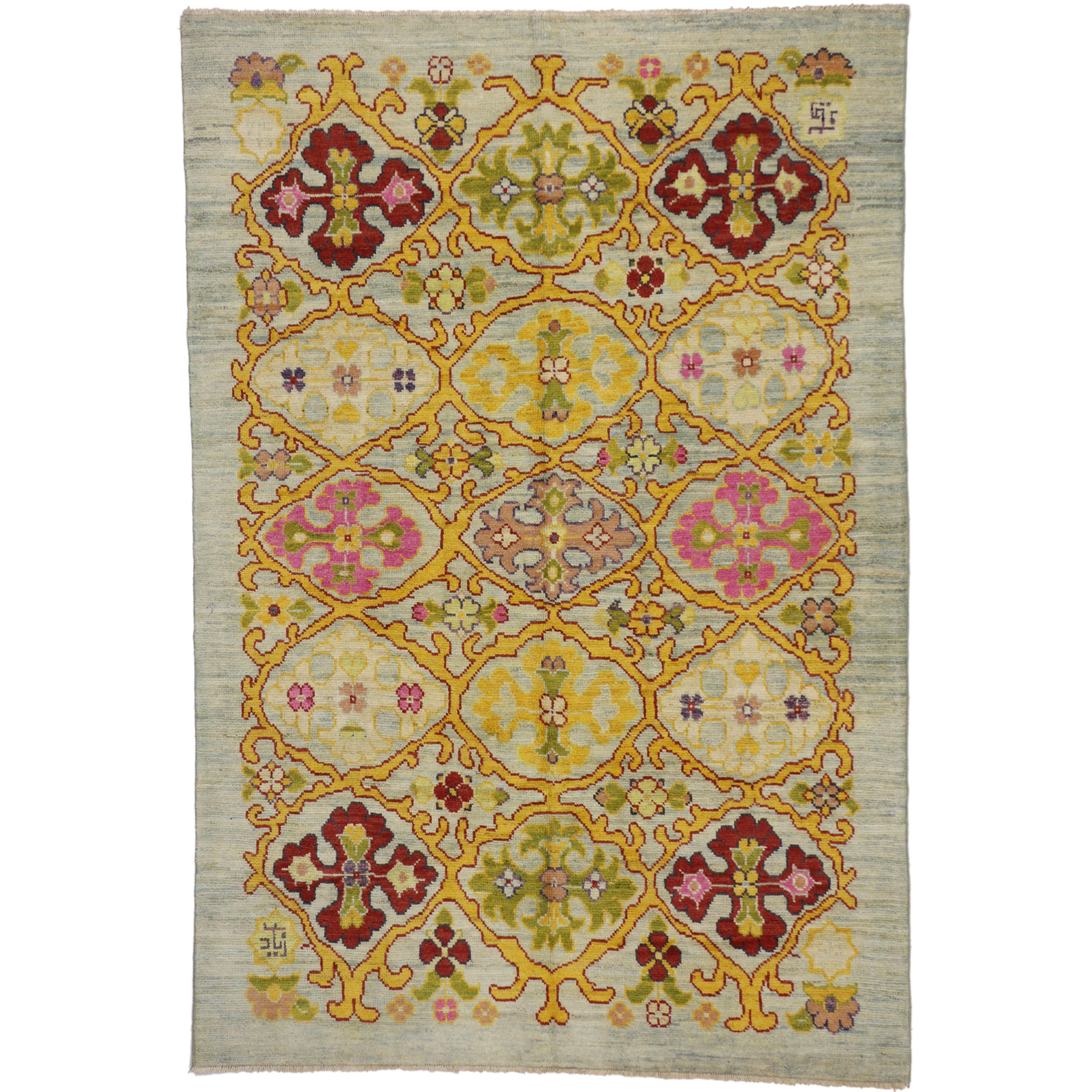 Nouveau tapis turc coloré d'Oushak avec style contemporain moderne