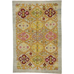 Bunter türkischer Oushak-Teppich mit modernem, zeitgenössischem Stil