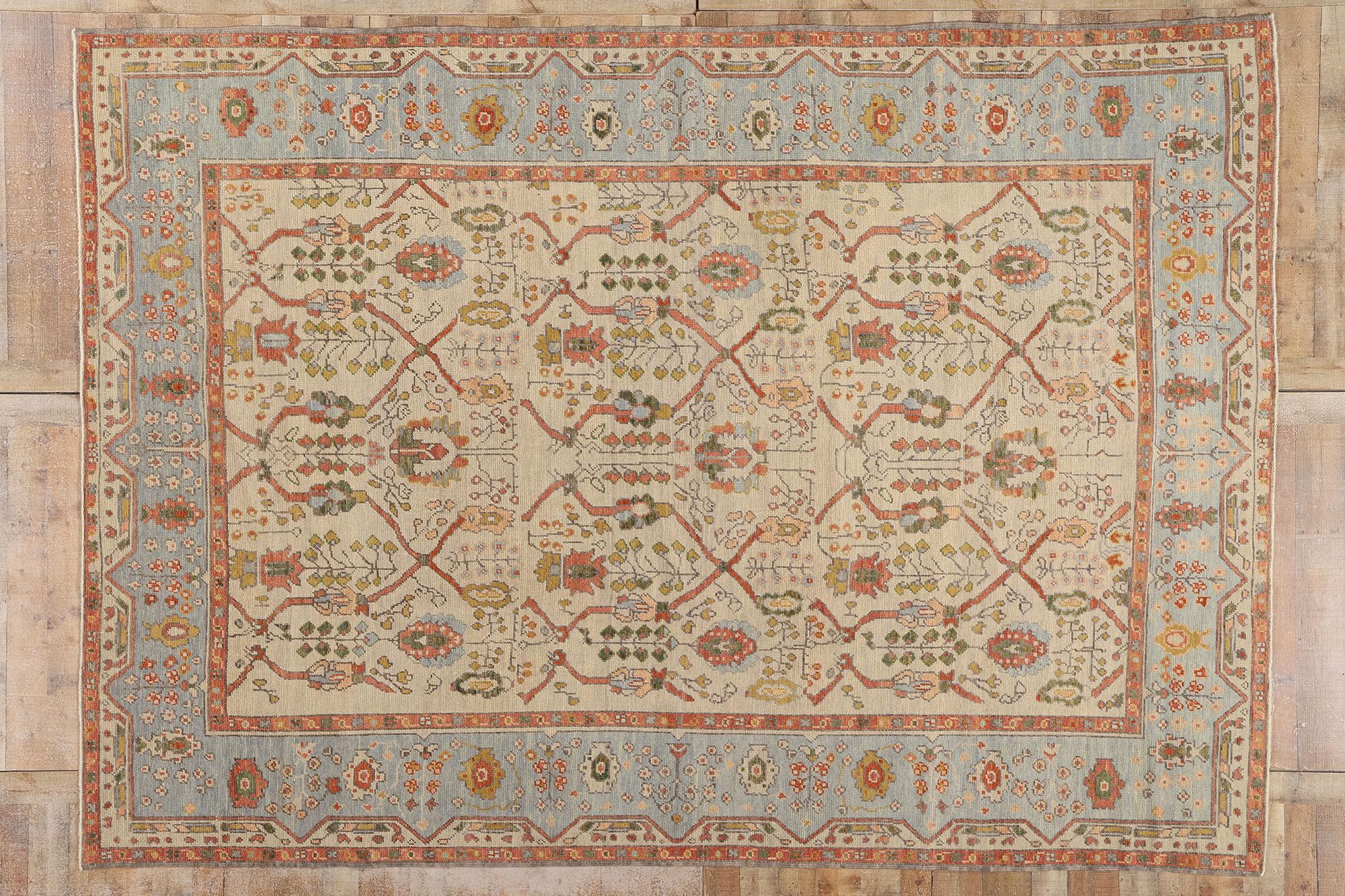 New Contemporary Colorful Turkish Oushak Rug with Traditional Style For Sale 3
