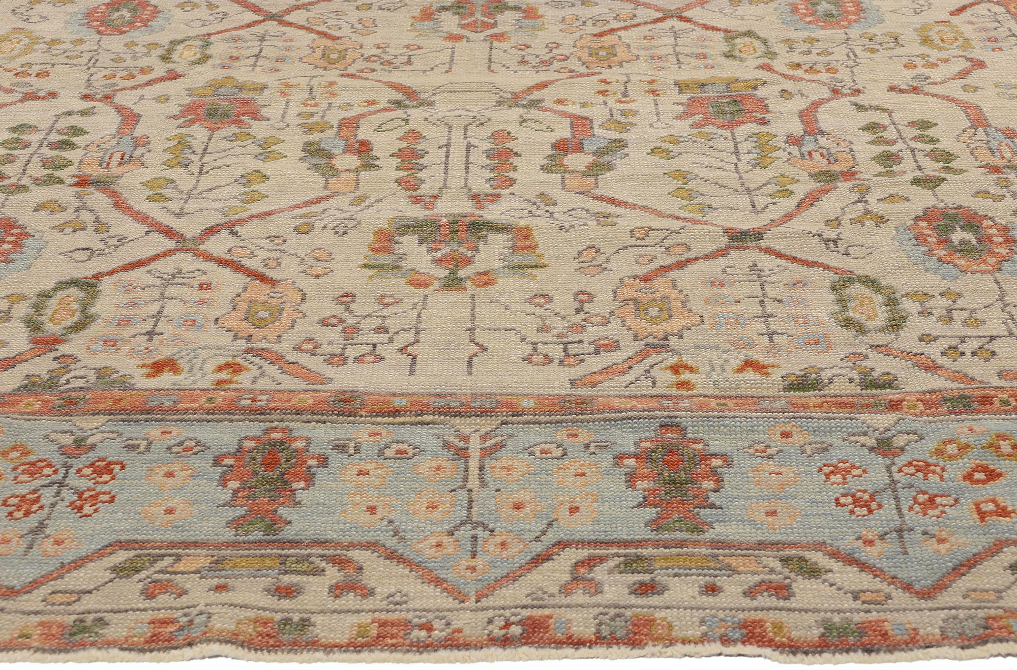 Hand-Knotted New Contemporary Colorful Turkish Oushak Rug with Traditional Style For Sale