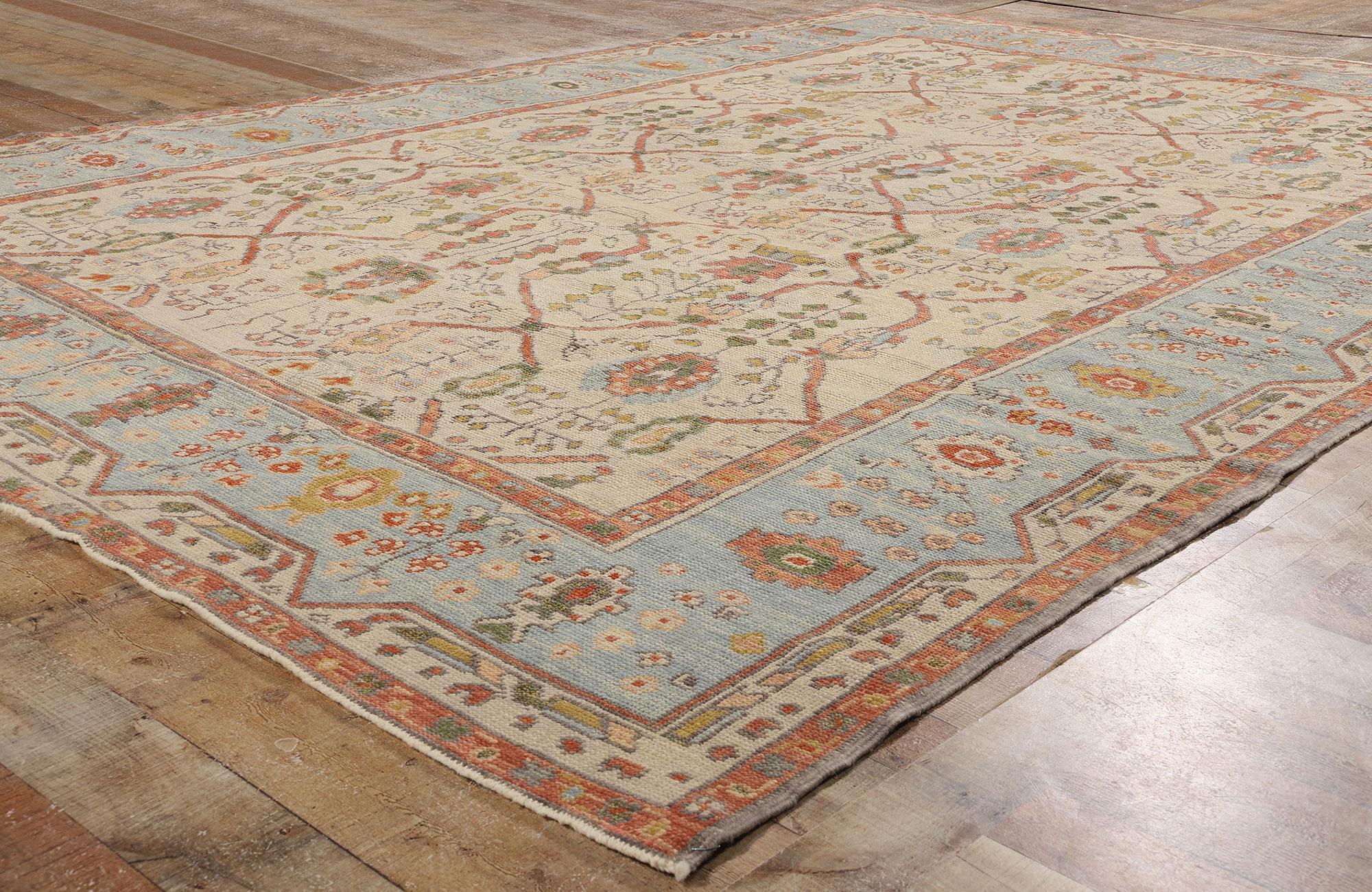 New Contemporary Colorful Turkish Oushak Rug with Traditional Style For Sale 1
