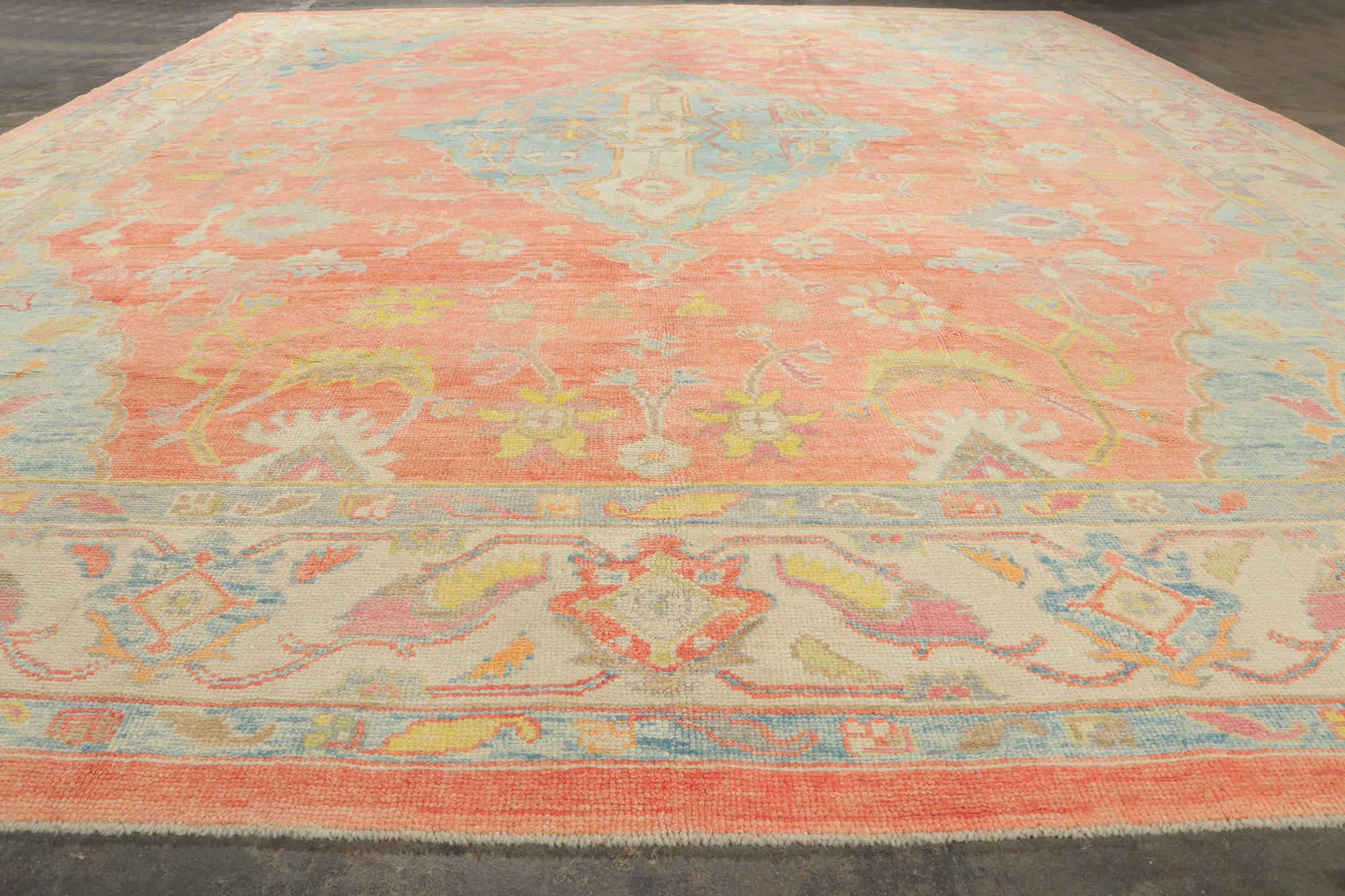 Laine Nouveau tapis turc coloré d'Oushak de style moderne en vente
