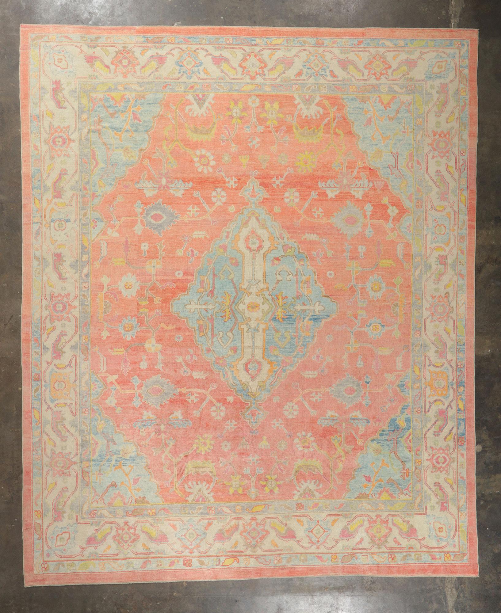 New Colorful Turkish Oushak Rug with Modern Style For Sale 2