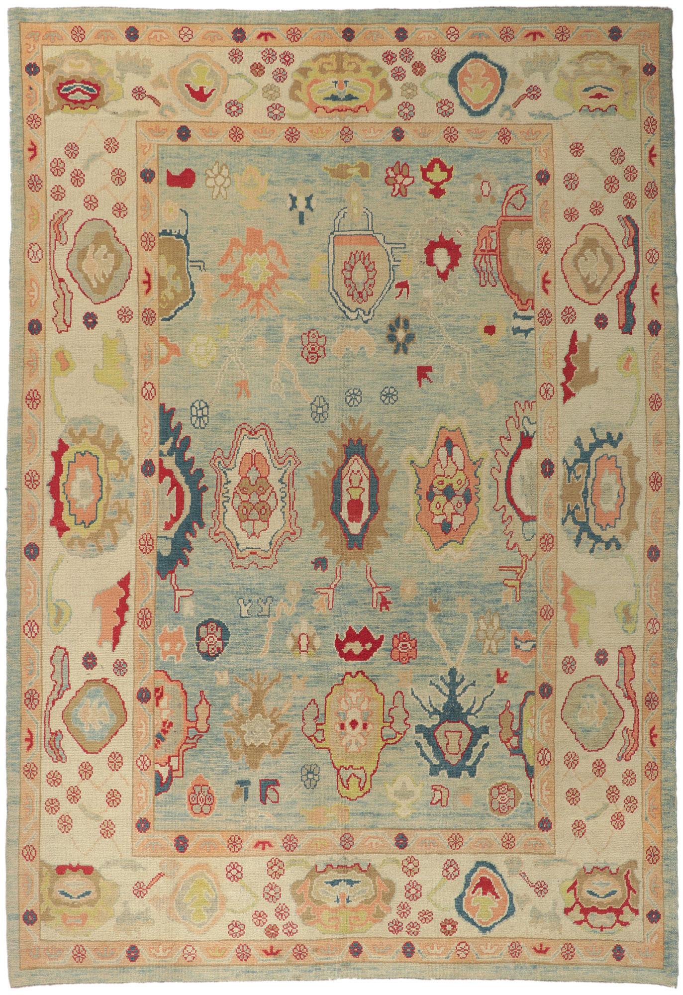 New Colorful Turkish Oushak Rug with Modern Style For Sale 3