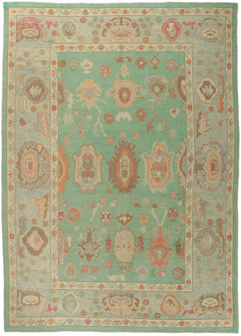 New Colorful Turkish Oushak Rug with Modern Style For Sale at 1stDibs