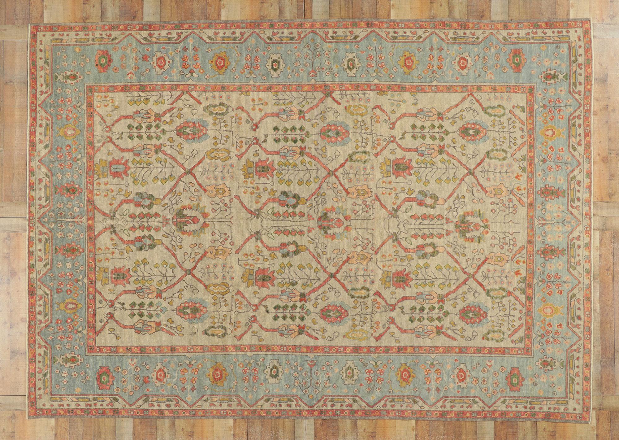 New Colorful Turkish Oushak Rug with Modern Style For Sale 3
