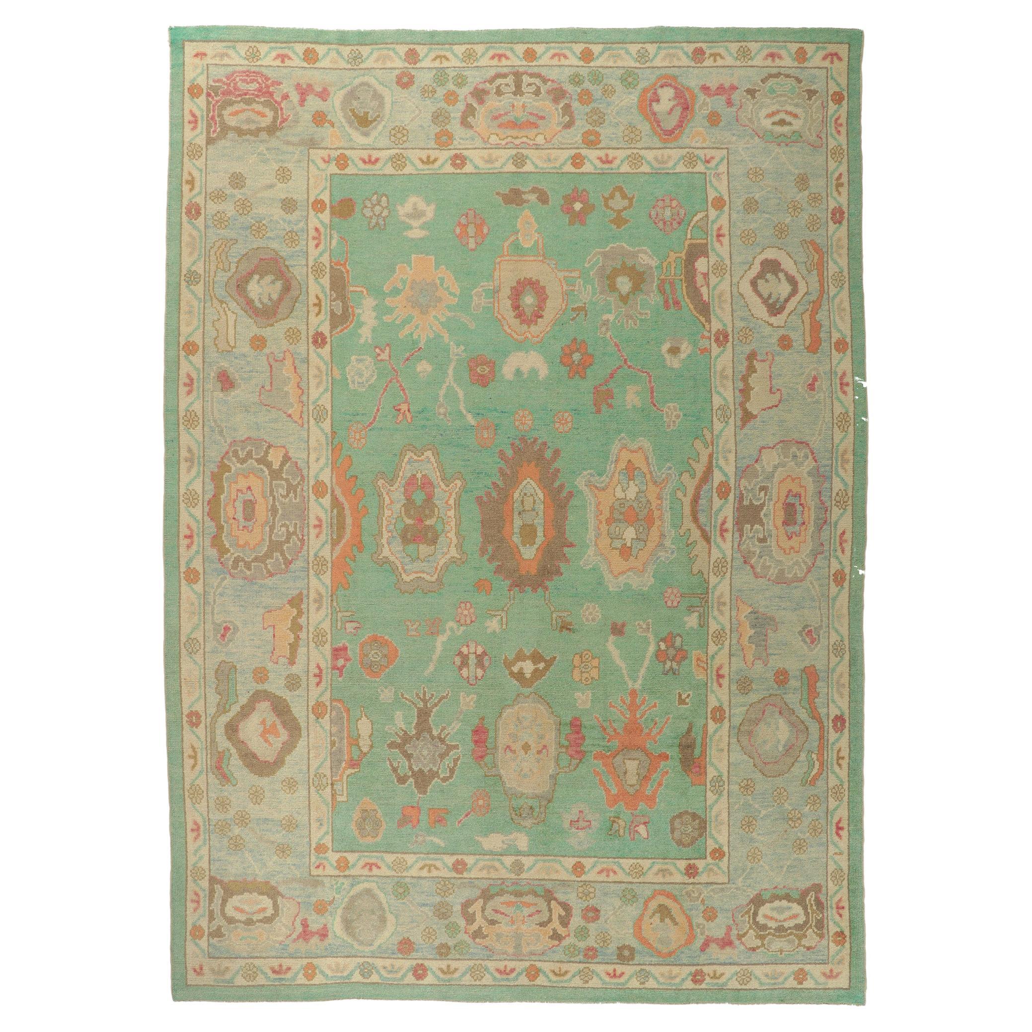 New Colorful Turkish Oushak Rug with Modern Style For Sale