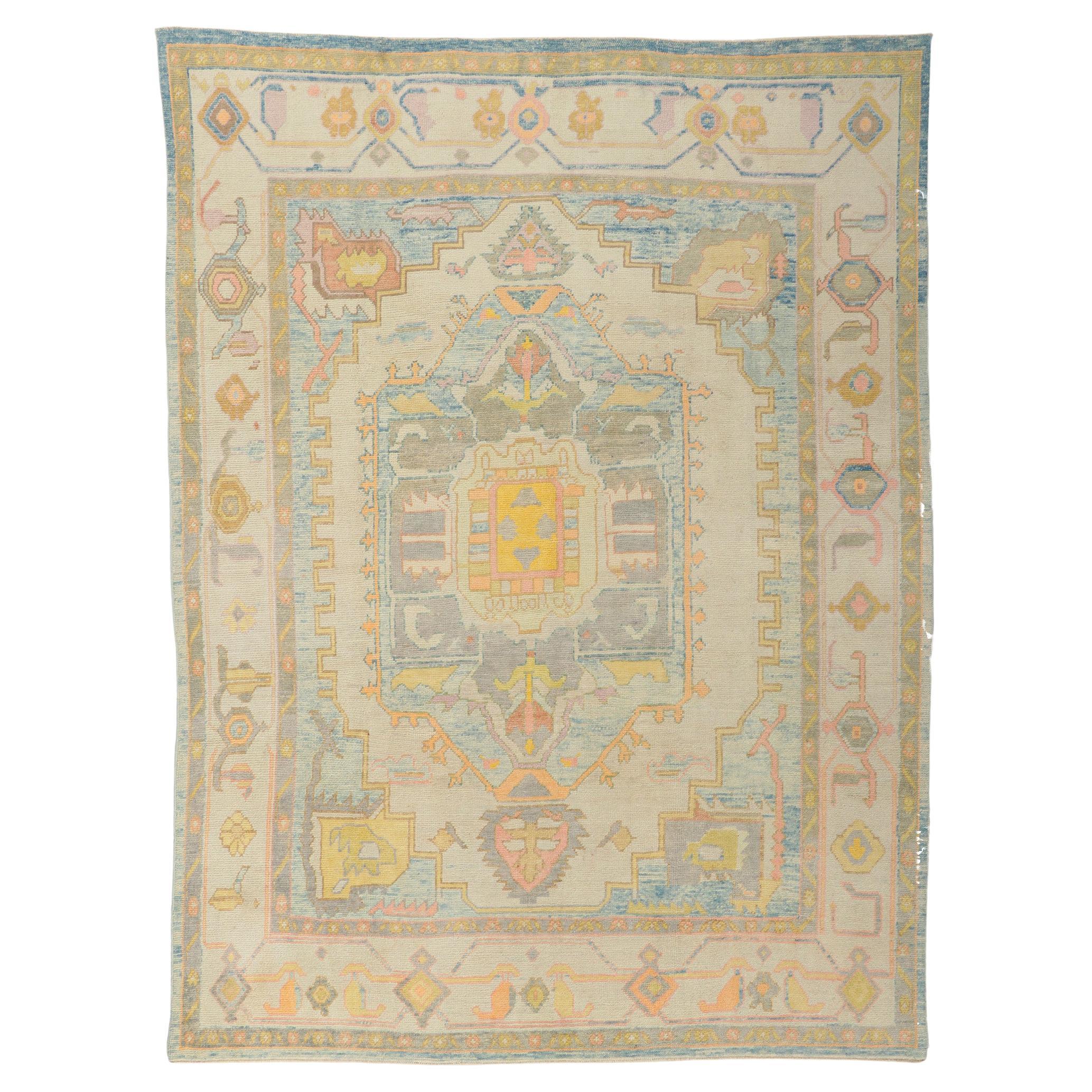 New Colorful Turkish Oushak Rug with Modern Style For Sale