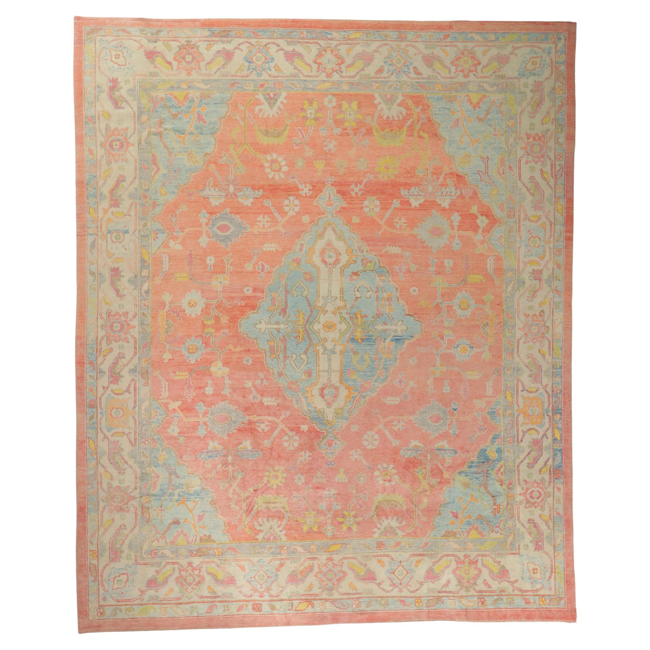 New Colorful Turkish Oushak Rug with Modern Style For Sale