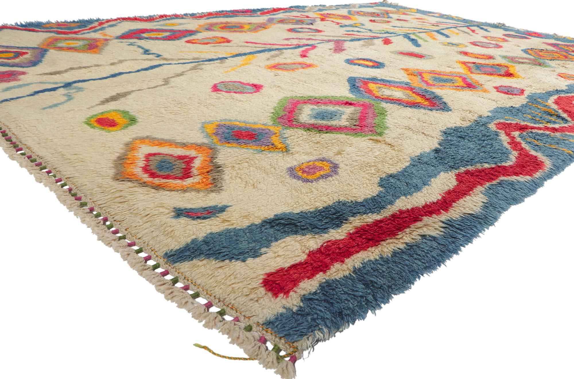 51869 New colorful Turkish tulu rug, 09.00 x 13.01.
With its nomadic charm, incredible detail and texture, this coloful Turkish Tulu rug is a captivating vision of woven beauty. The eye-catch tribal design and lively colors woven into this piece