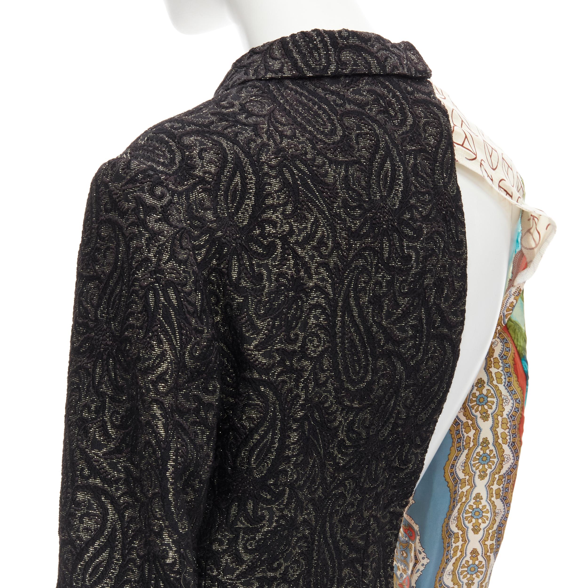 new COMME DES GARCONS 2011 black gold brocade deconstructed  scarf sleeve jacket For Sale 4