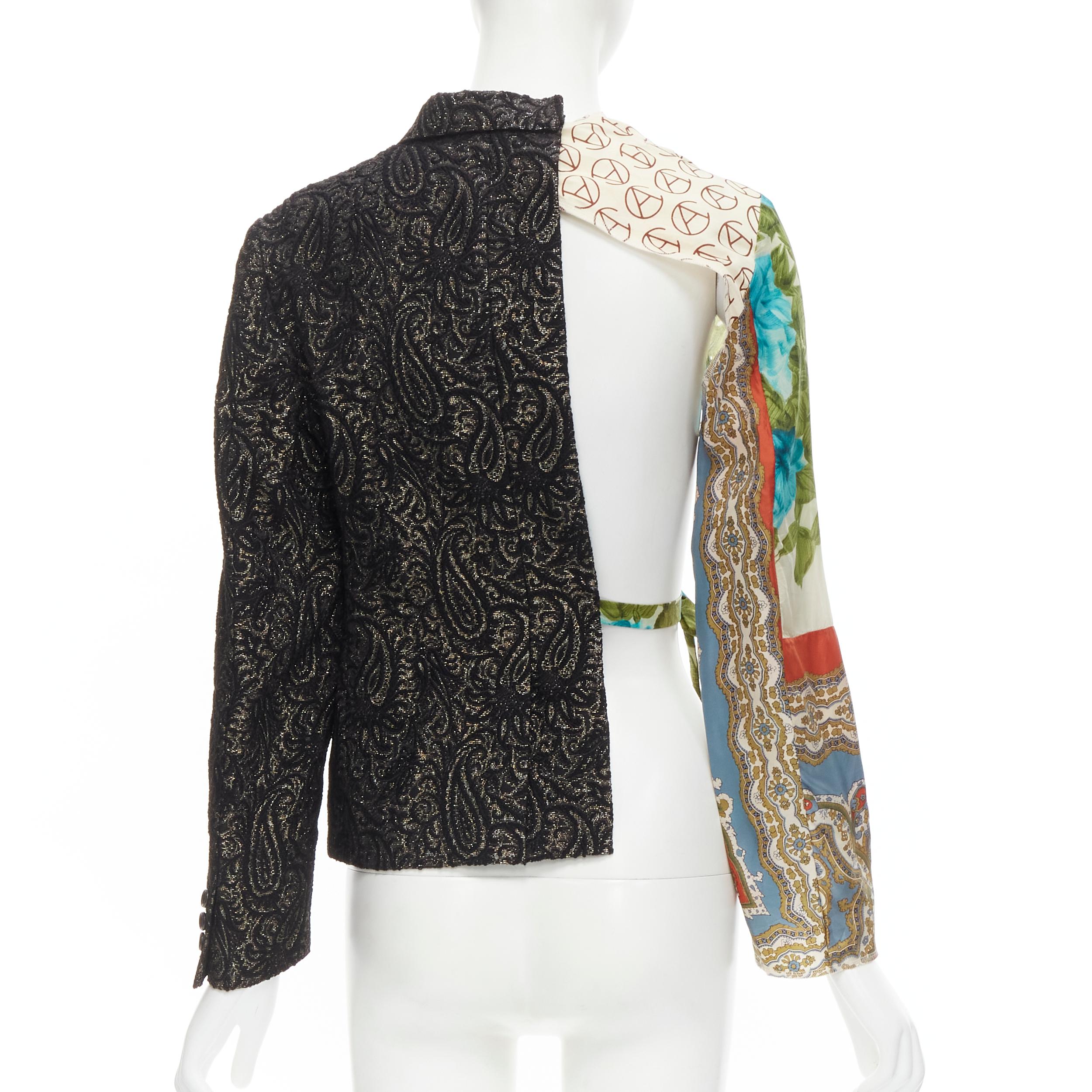 new COMME DES GARCONS 2011 black gold brocade deconstructed  scarf sleeve jacket In New Condition For Sale In Hong Kong, NT
