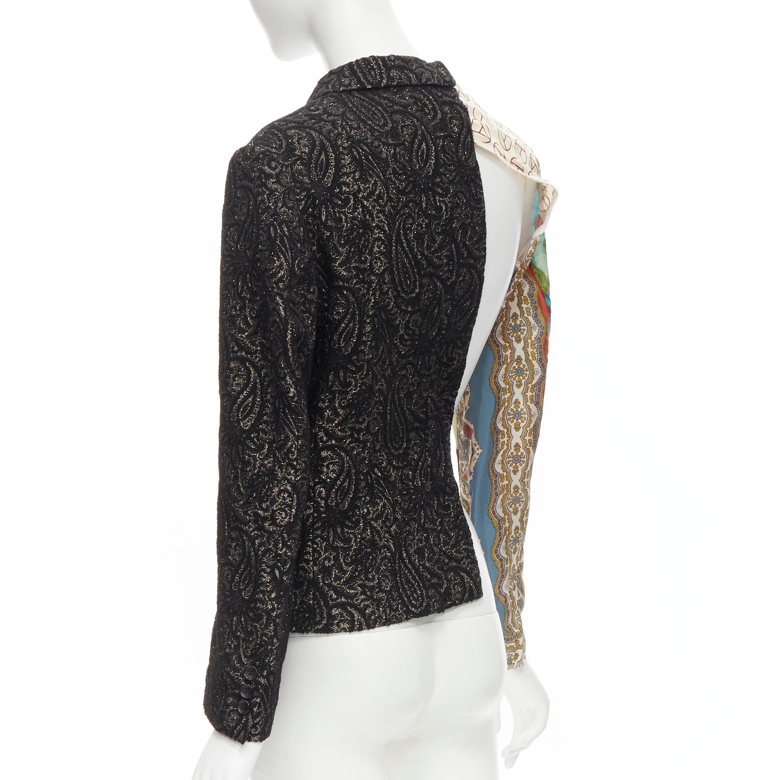 Women's new COMME DES GARCONS 2011 black gold brocade deconstructed  scarf sleeve jacket For Sale