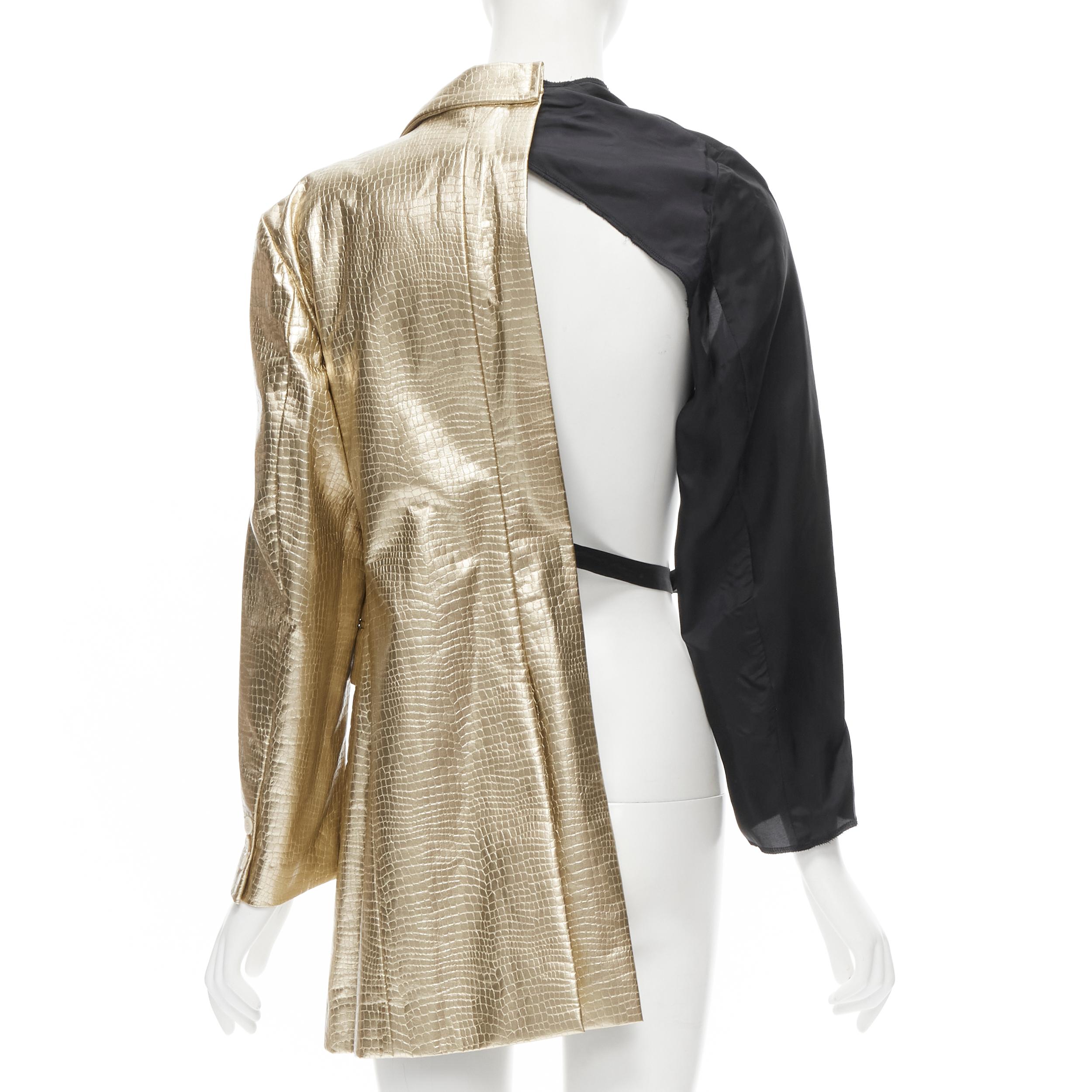 Gold new COMME DES GARCONS 2011 gold pleated harness tie asymmetric open jacket S For Sale