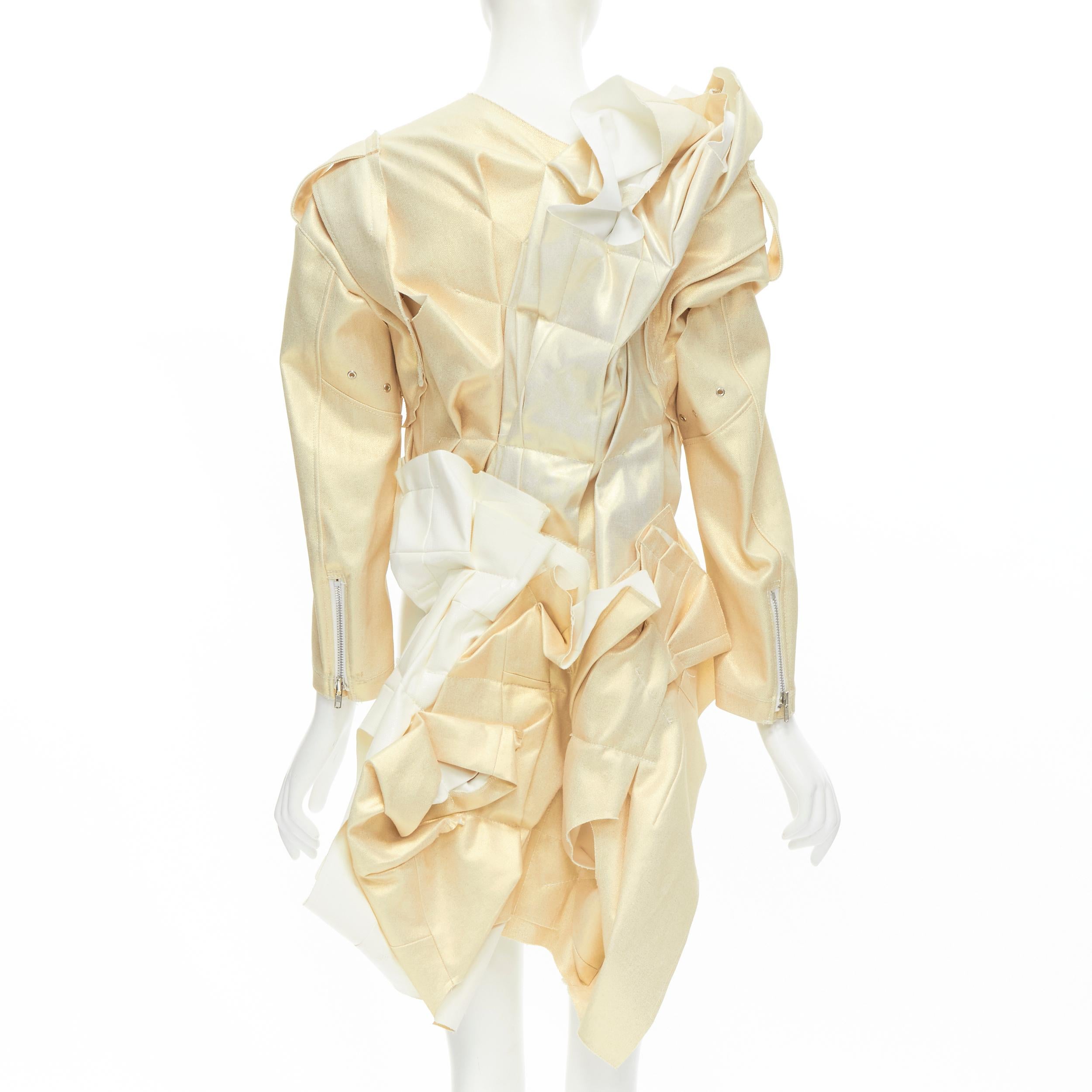 Women's new COMME DES GARCONS 2012 gold coated cotton ruffle deconstructed bundled coat 