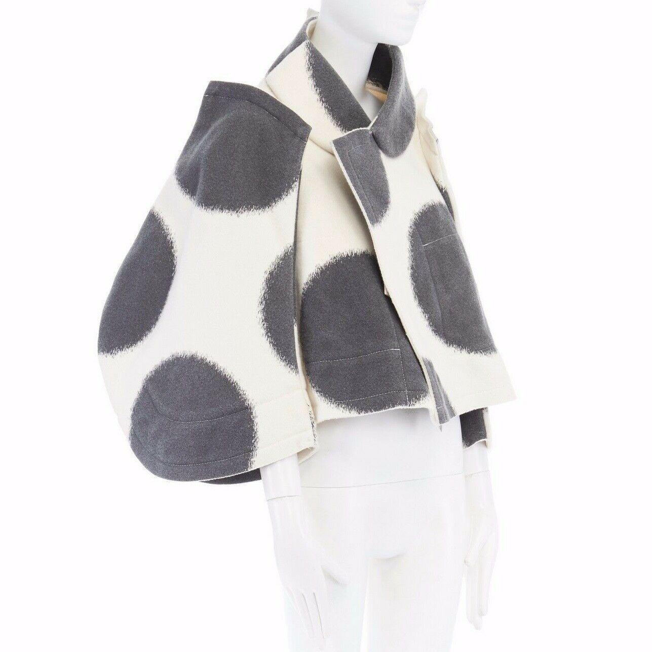 Gray new COMME DES GARCONS AD2012 flatpacked 2D black white dot short wool coat S