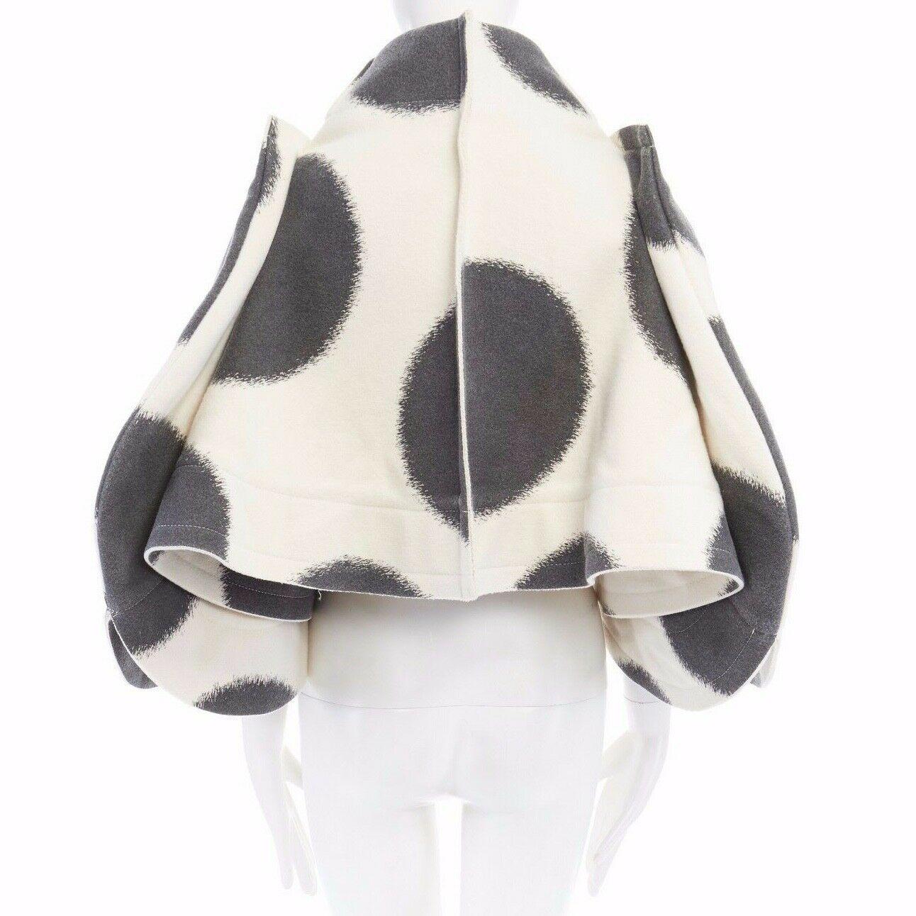Women's new COMME DES GARCONS AD2012 flatpacked 2D black white dot short wool coat S