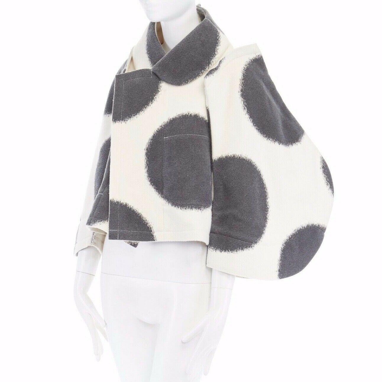 new COMME DES GARCONS AD2012 flatpacked 2D black white dot short wool coat S 1