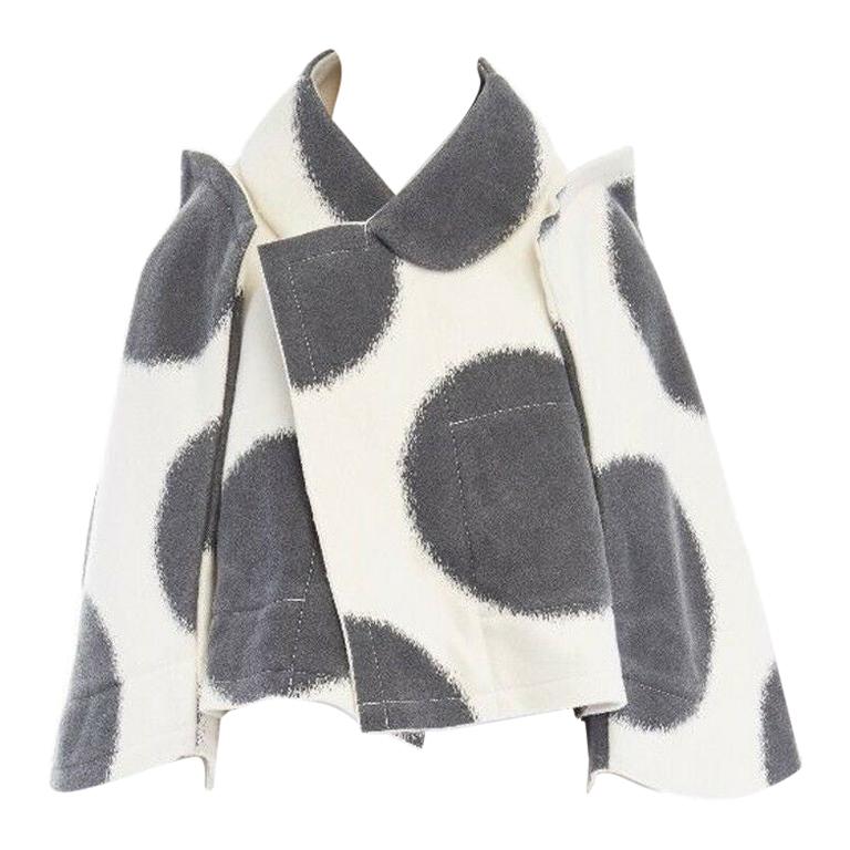 new COMME DES GARCONS AD2012 flatpacked 2D black white dot short wool coat S