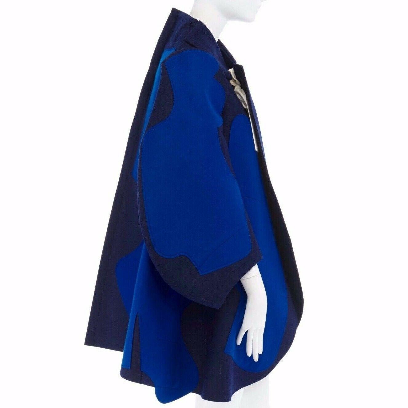 Women's new COMME DES GARCONS AD2012 flatpacked 2D blue abstract shape wool felt coat XS