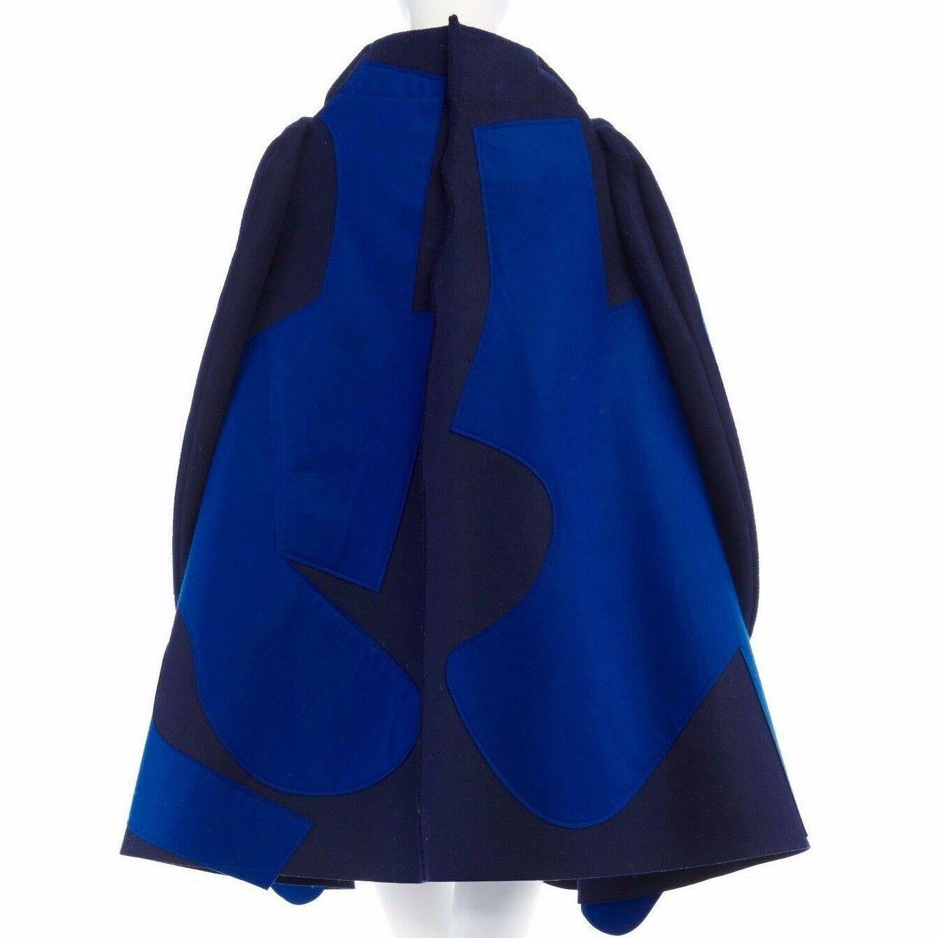 new COMME DES GARCONS AD2012 flatpacked 2D blue abstract shape wool felt coat XS 1