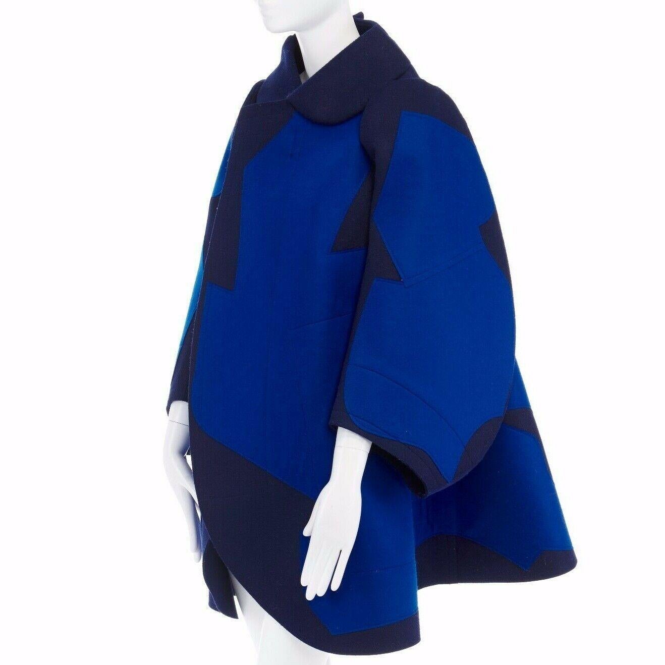 new COMME DES GARCONS AD2012 flatpacked 2D blue abstract shape wool felt coat XS 3