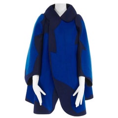 new COMME DES GARCONS AD2012 flatpacked 2D blue abstract shape wool felt coat XS