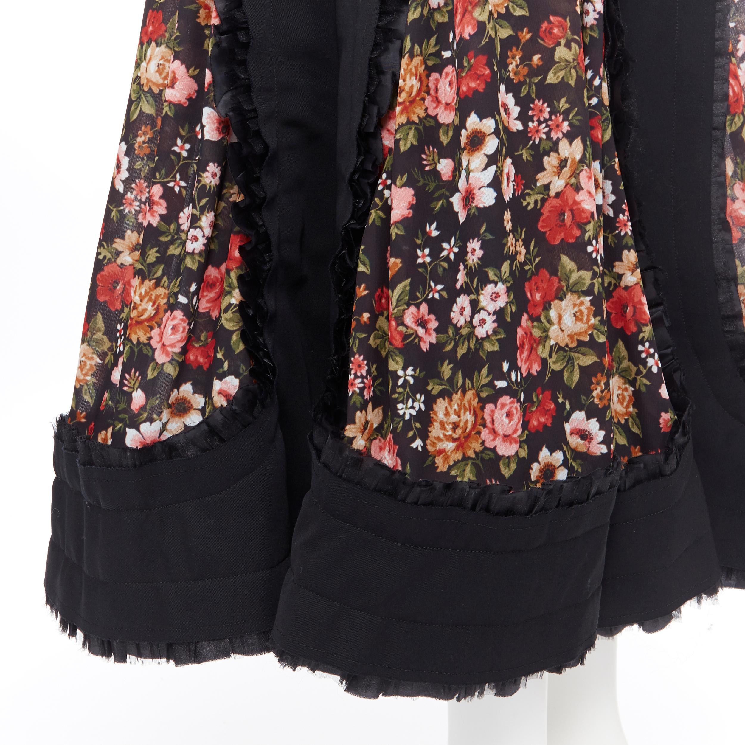 new COMME DES GARCONS AD2018 black vintage floral ruffle trimmed boho skirt L 5