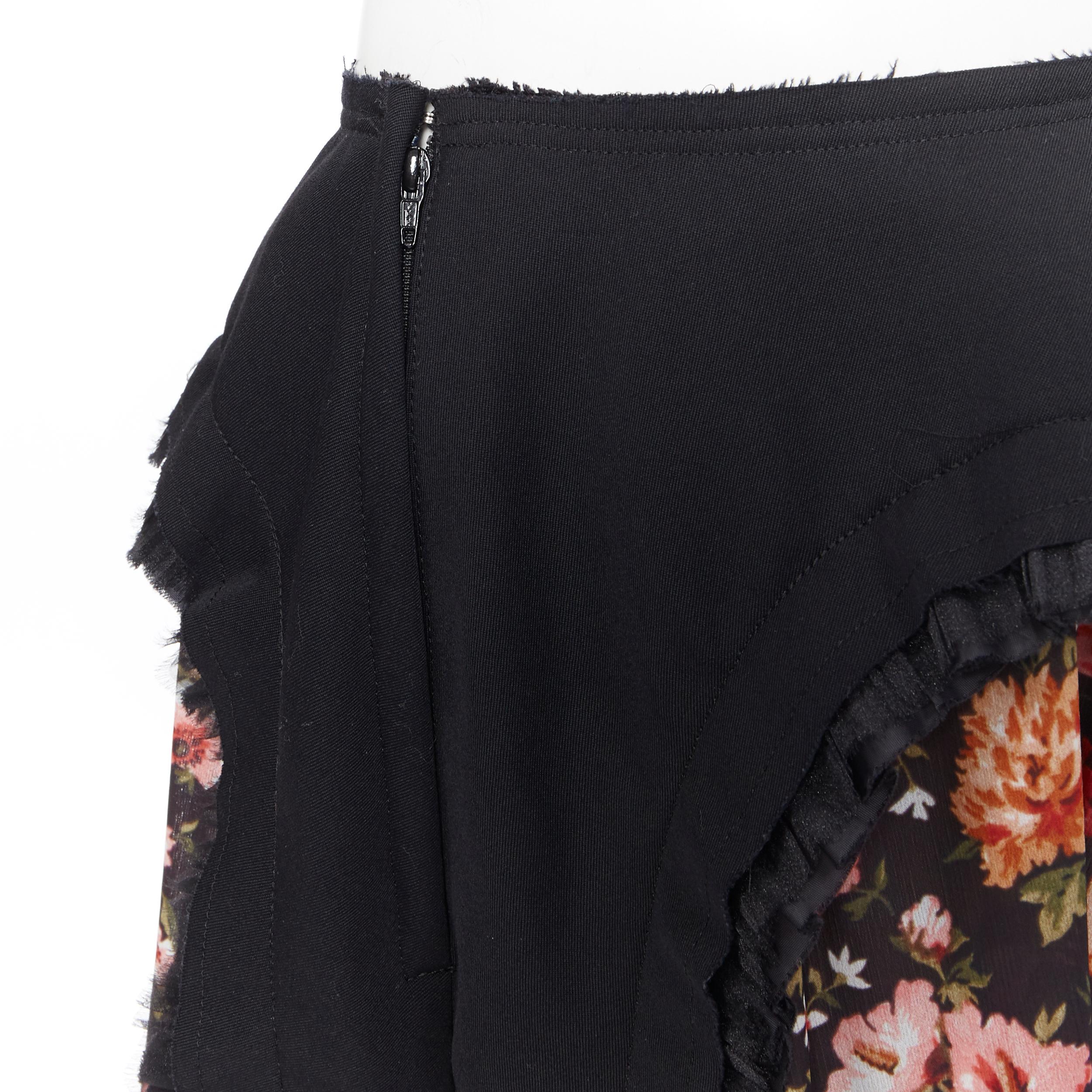 new COMME DES GARCONS AD2018 black vintage floral ruffle trimmed boho skirt L 6