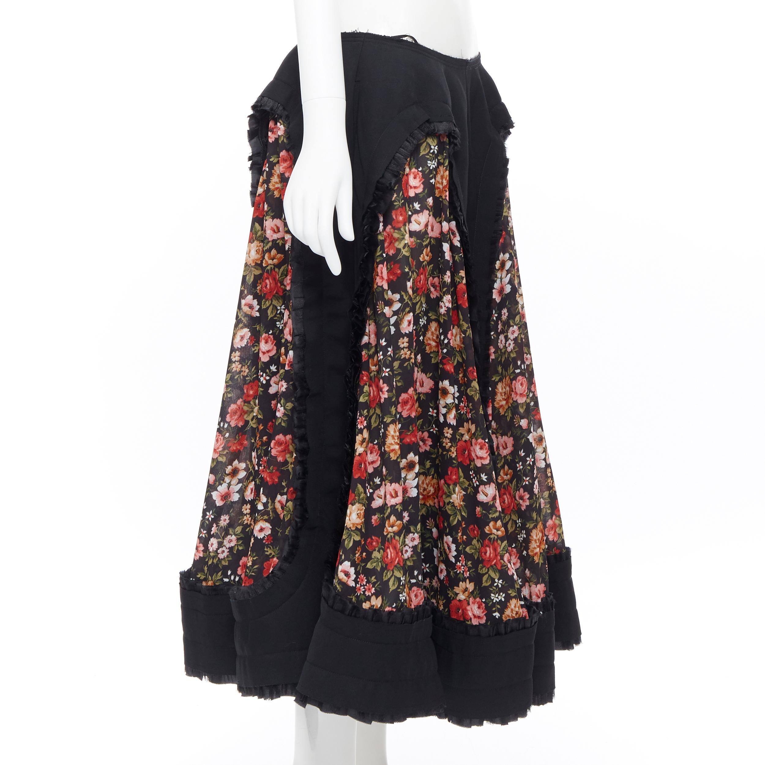 new COMME DES GARCONS AD2018 black vintage floral ruffle trimmed boho skirt L In New Condition In Hong Kong, NT