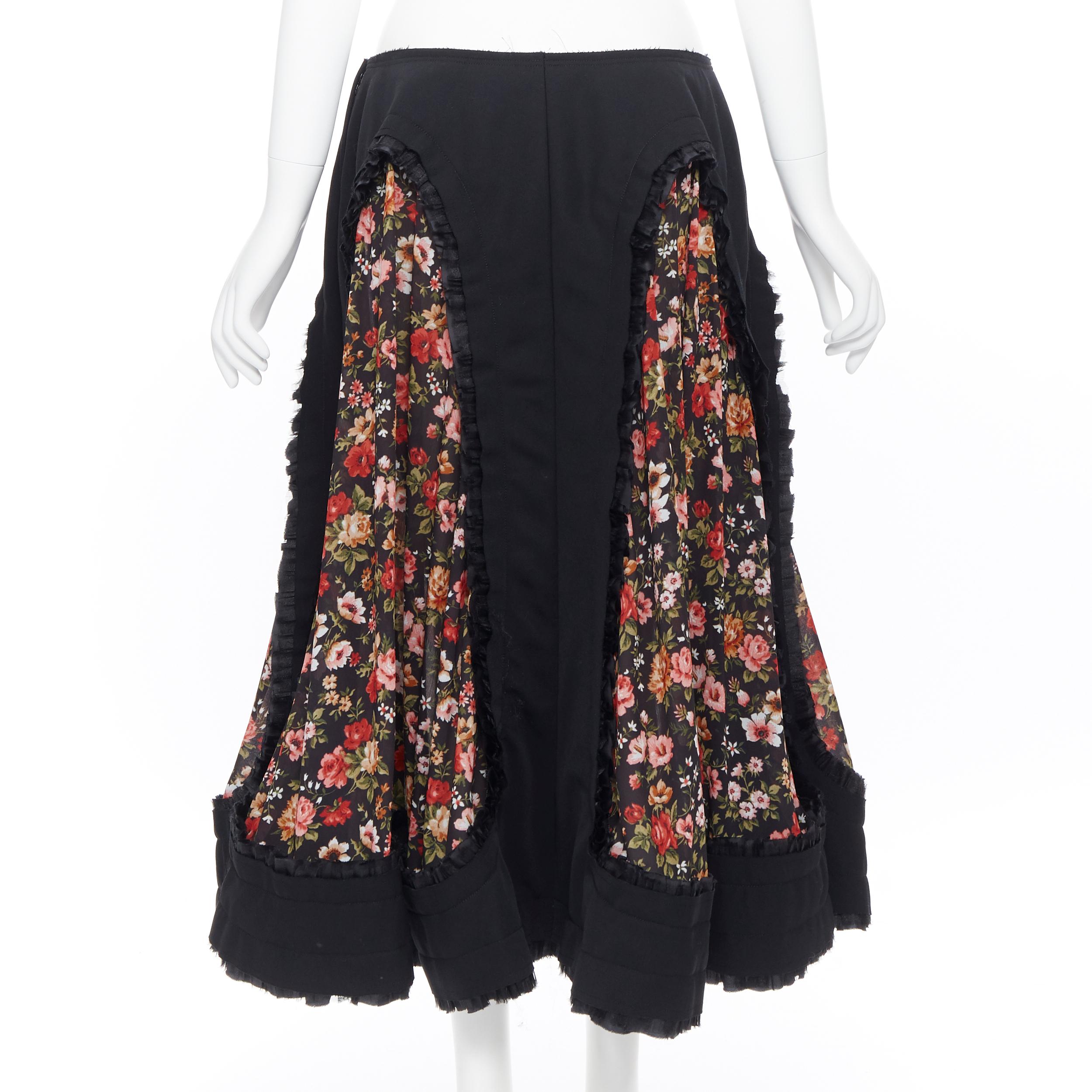 new COMME DES GARCONS AD2018 black vintage floral ruffle trimmed boho skirt L 1