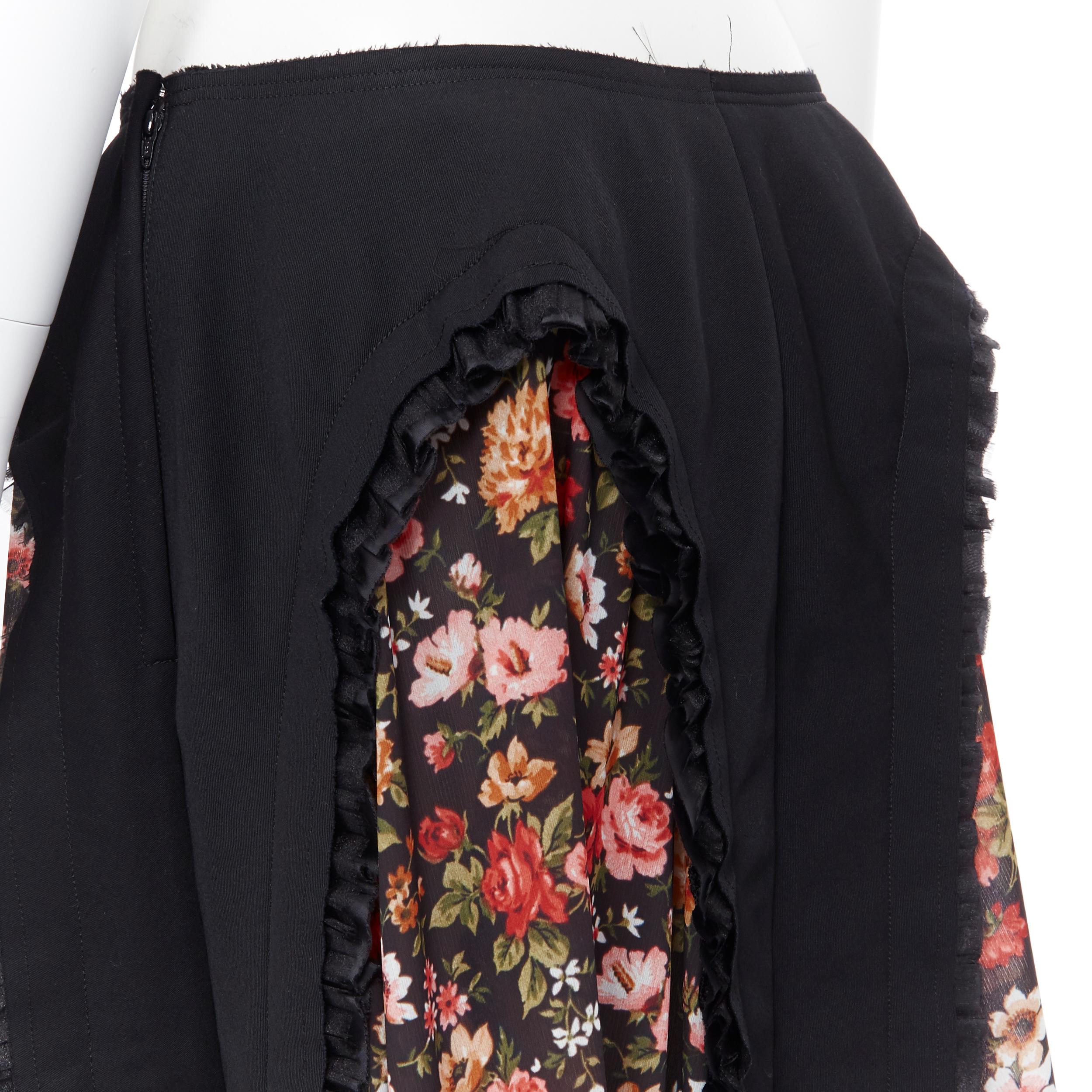 new COMME DES GARCONS AD2018 black vintage floral ruffle trimmed boho skirt L 3