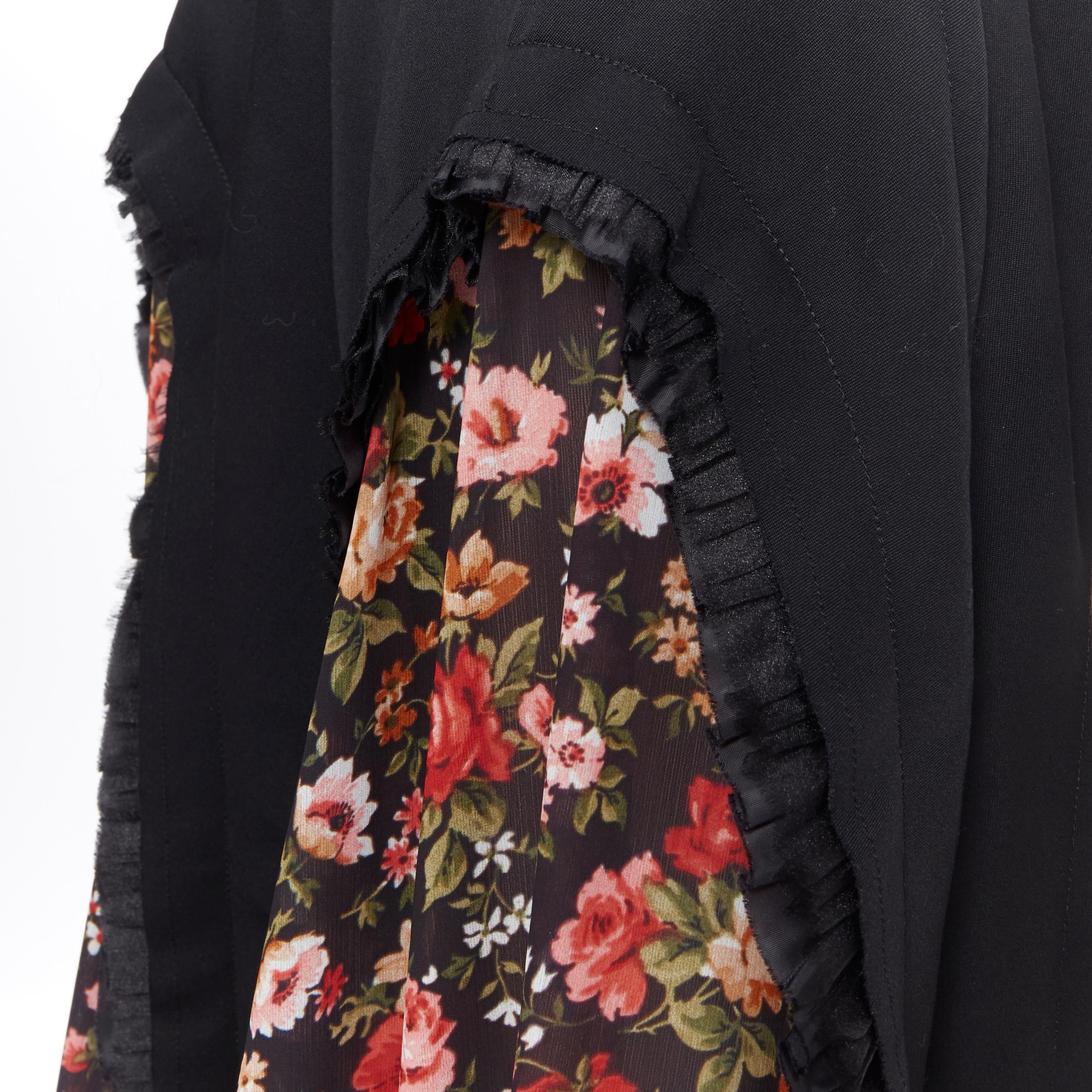 new COMME DES GARCONS AD2018 black vintage floral ruffle trimmed boho skirt M 6