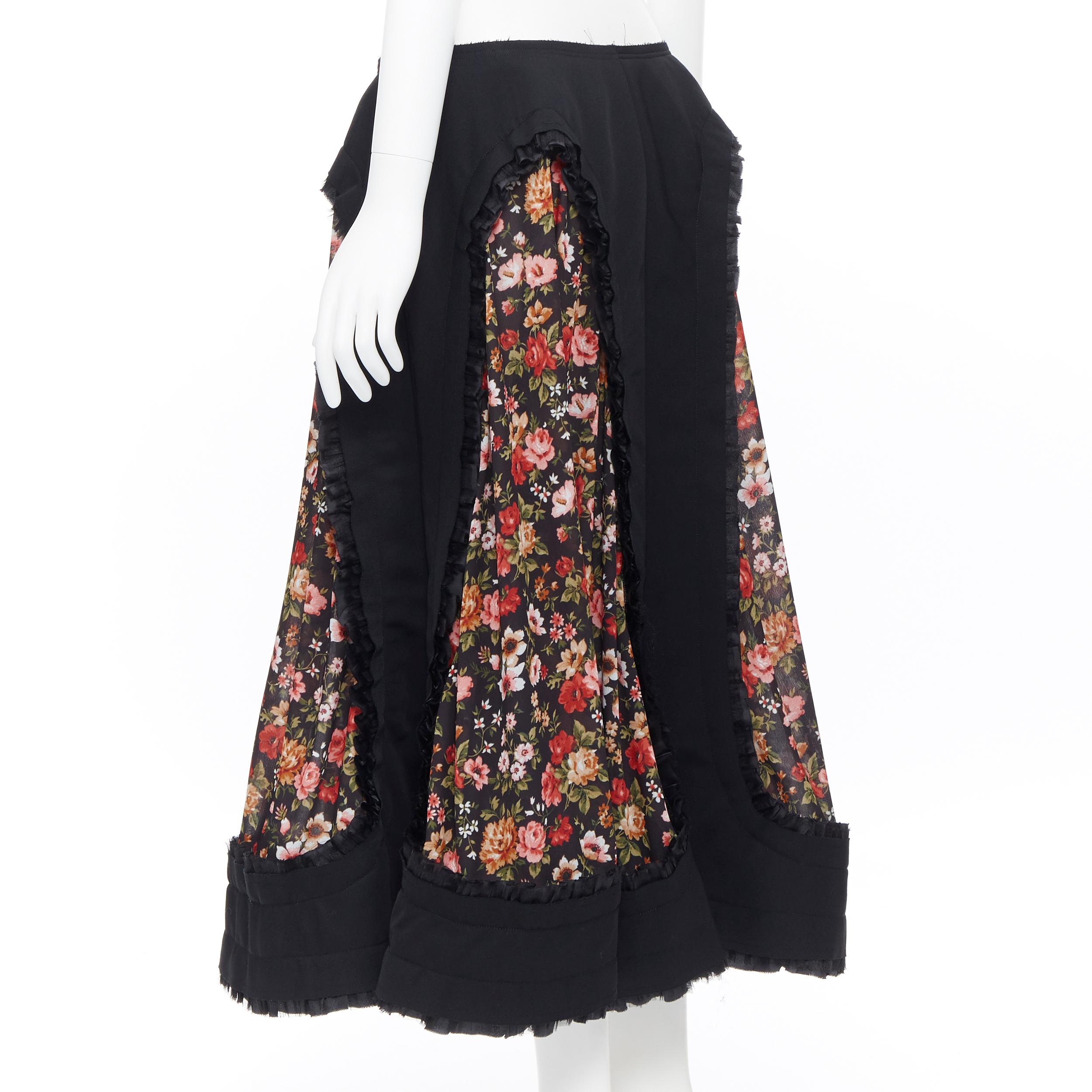 new COMME DES GARCONS AD2018 black vintage floral ruffle trimmed boho skirt M 2