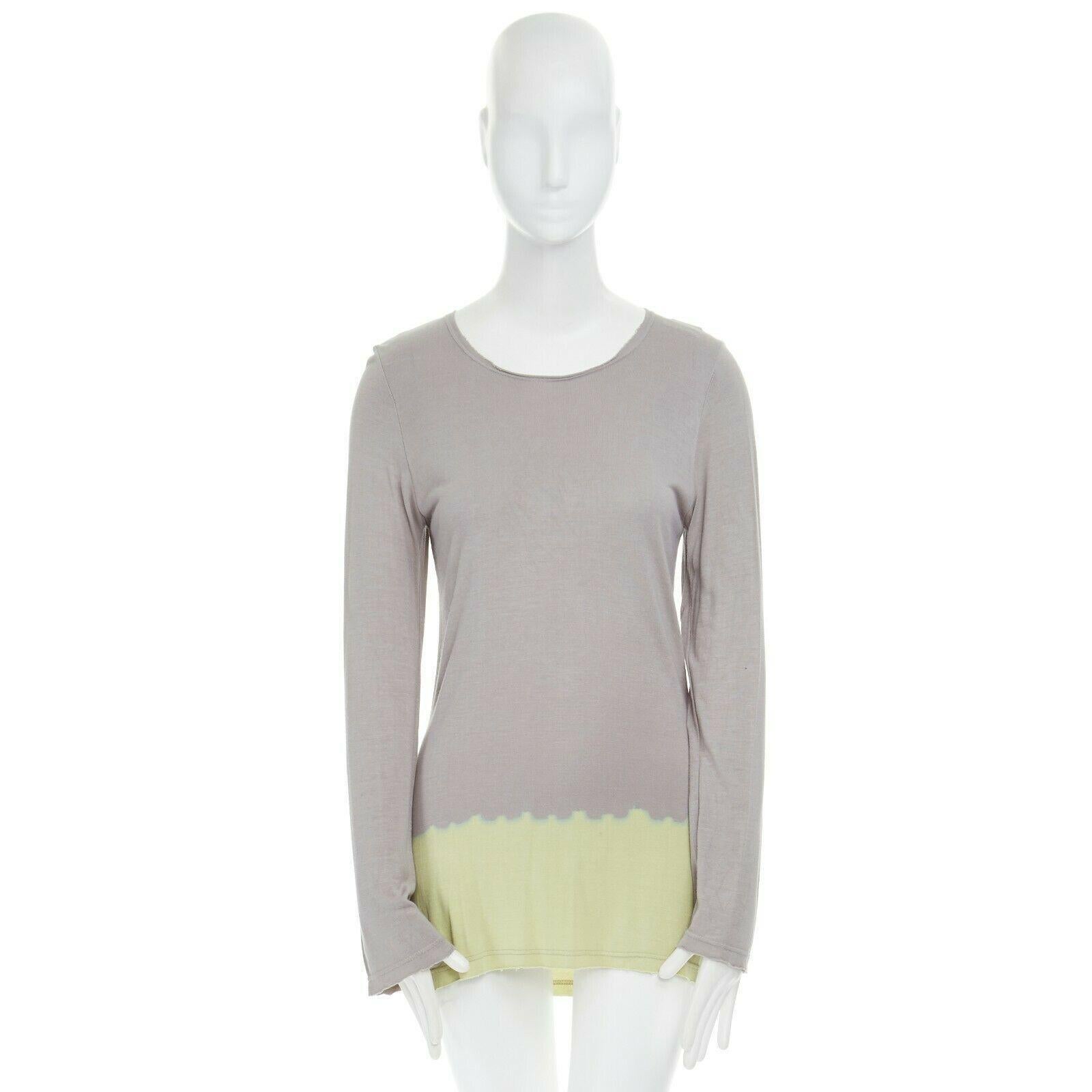 Gray new COMME DES GARCONS AW1993 grey yellow dip dye hem long sleeve rayon top S