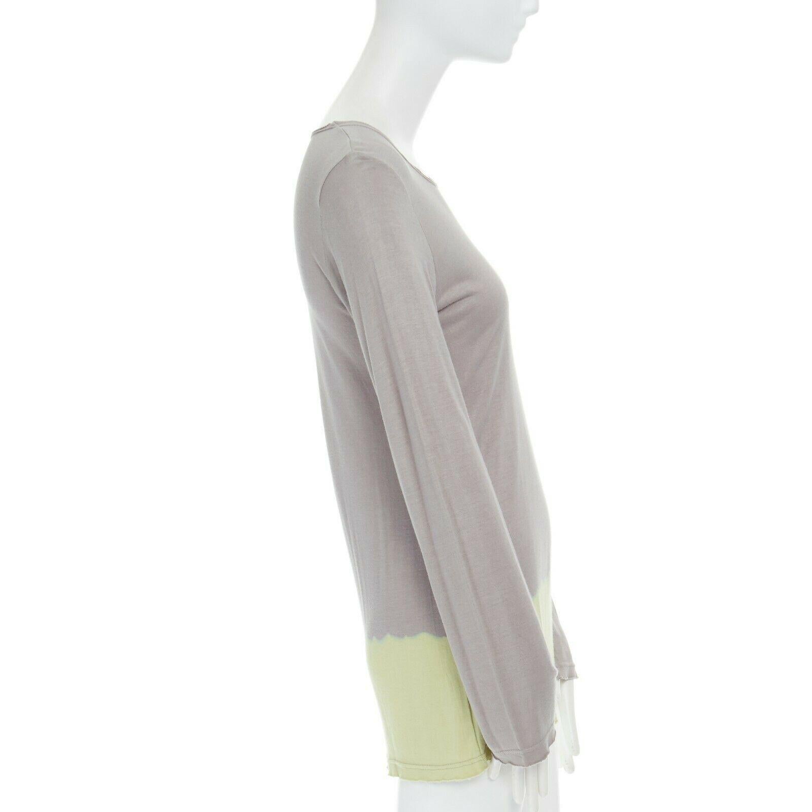 Women's new COMME DES GARCONS AW1993 grey yellow dip dye hem long sleeve rayon top S