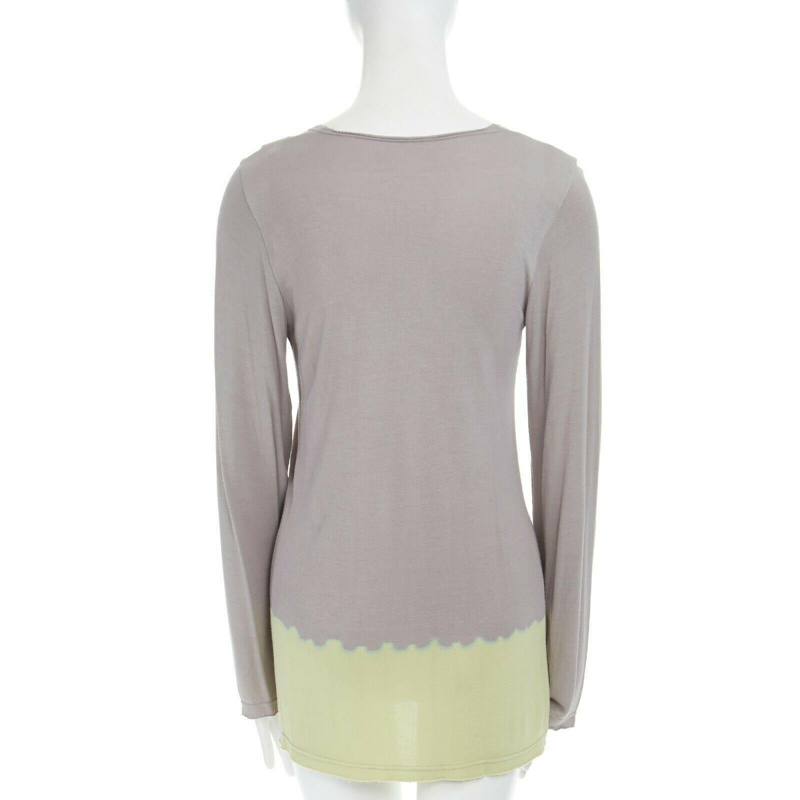 new COMME DES GARCONS AW1993 grey yellow dip dye hem long sleeve rayon top S 1